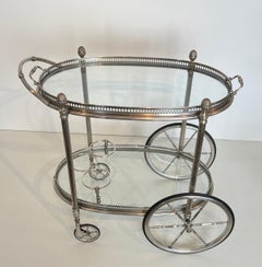 Oval Silvered Brass Drinks Trolley by Maison Bagués