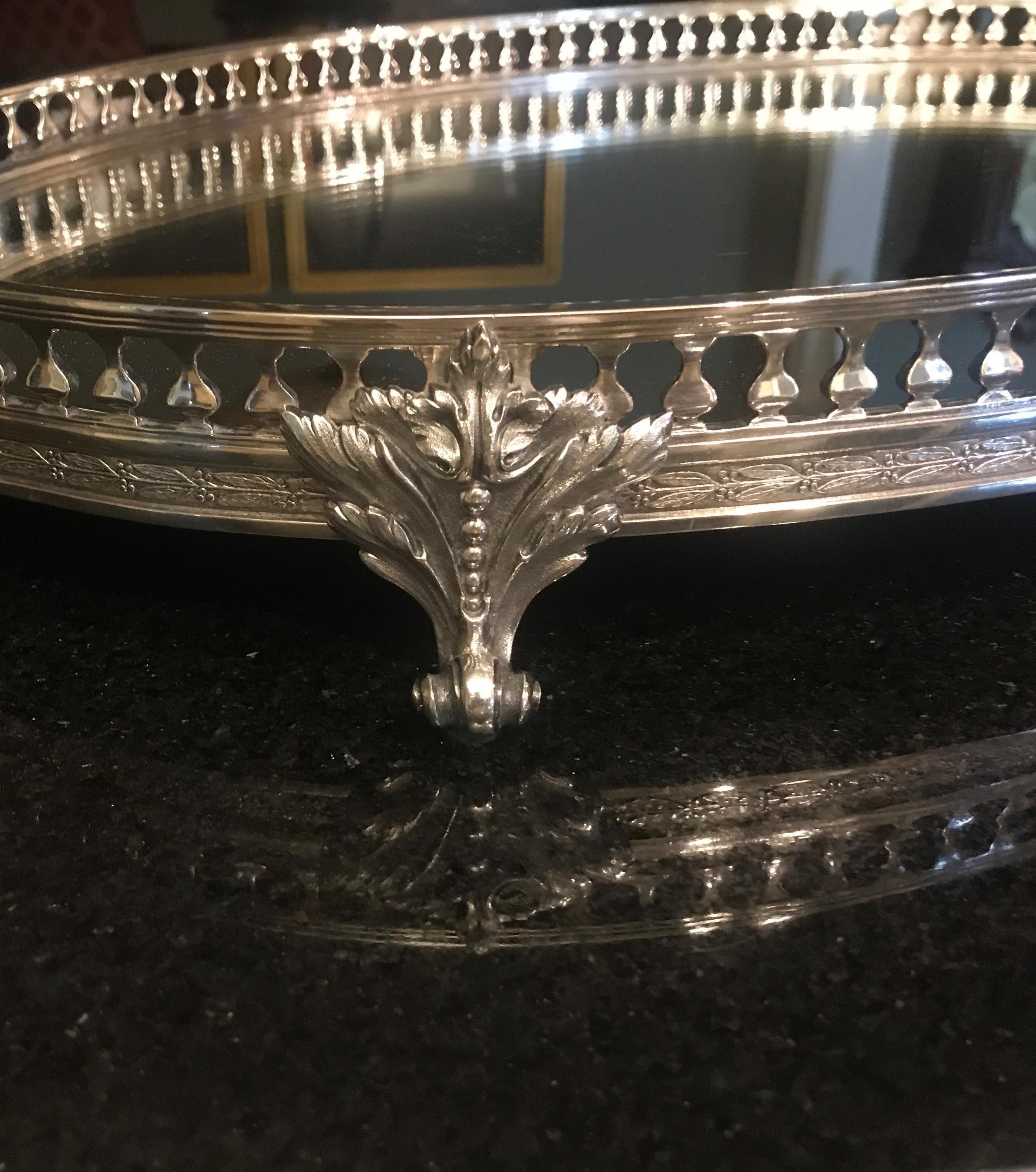 Oval Silvered Bronze Mirrored Plateau Tray 4