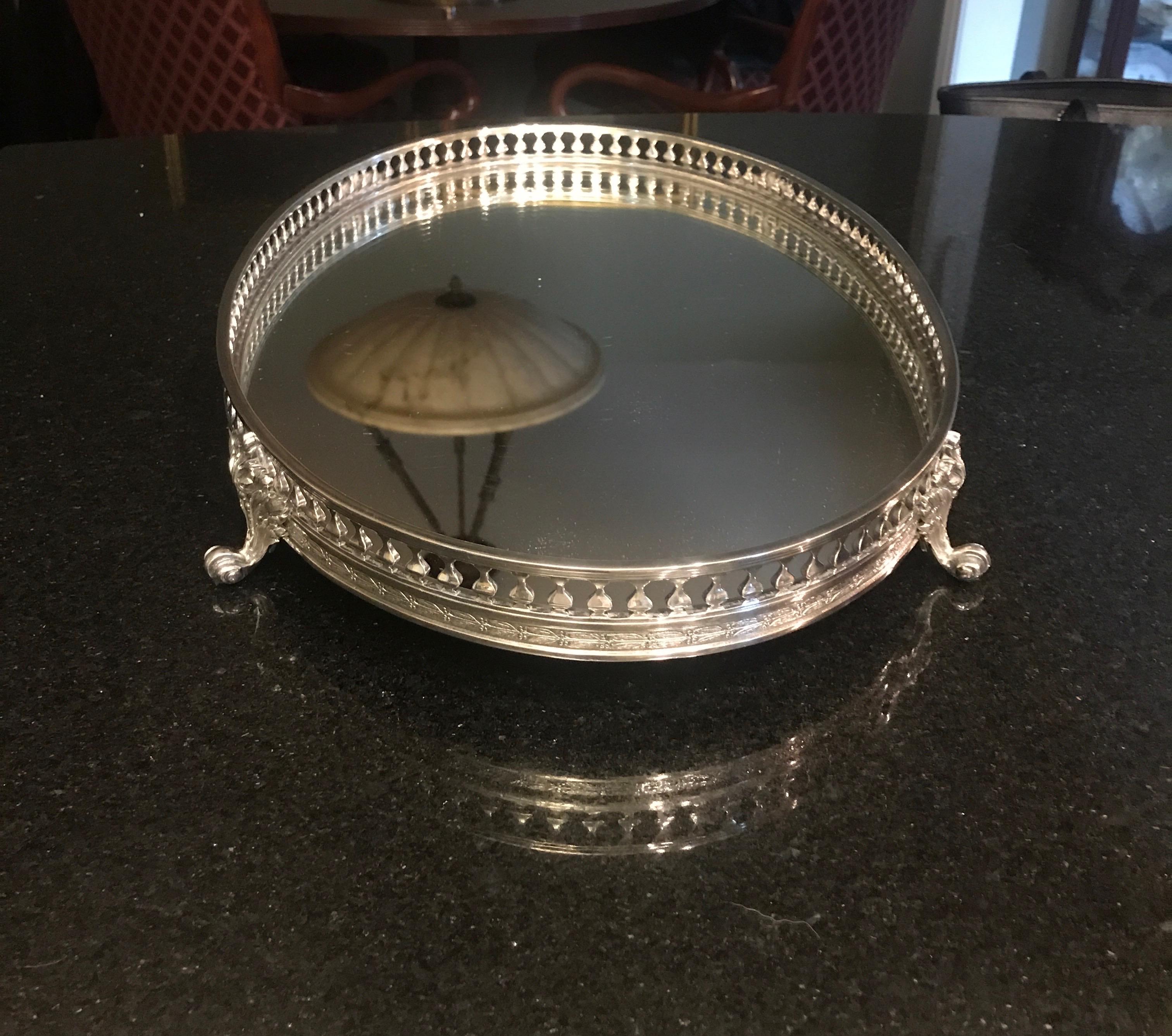 American Oval Silvered Bronze Mirrored Plateau Tray