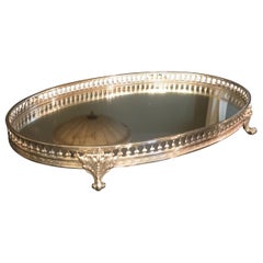 Antique Oval Silvered Bronze Mirrored Plateau Tray