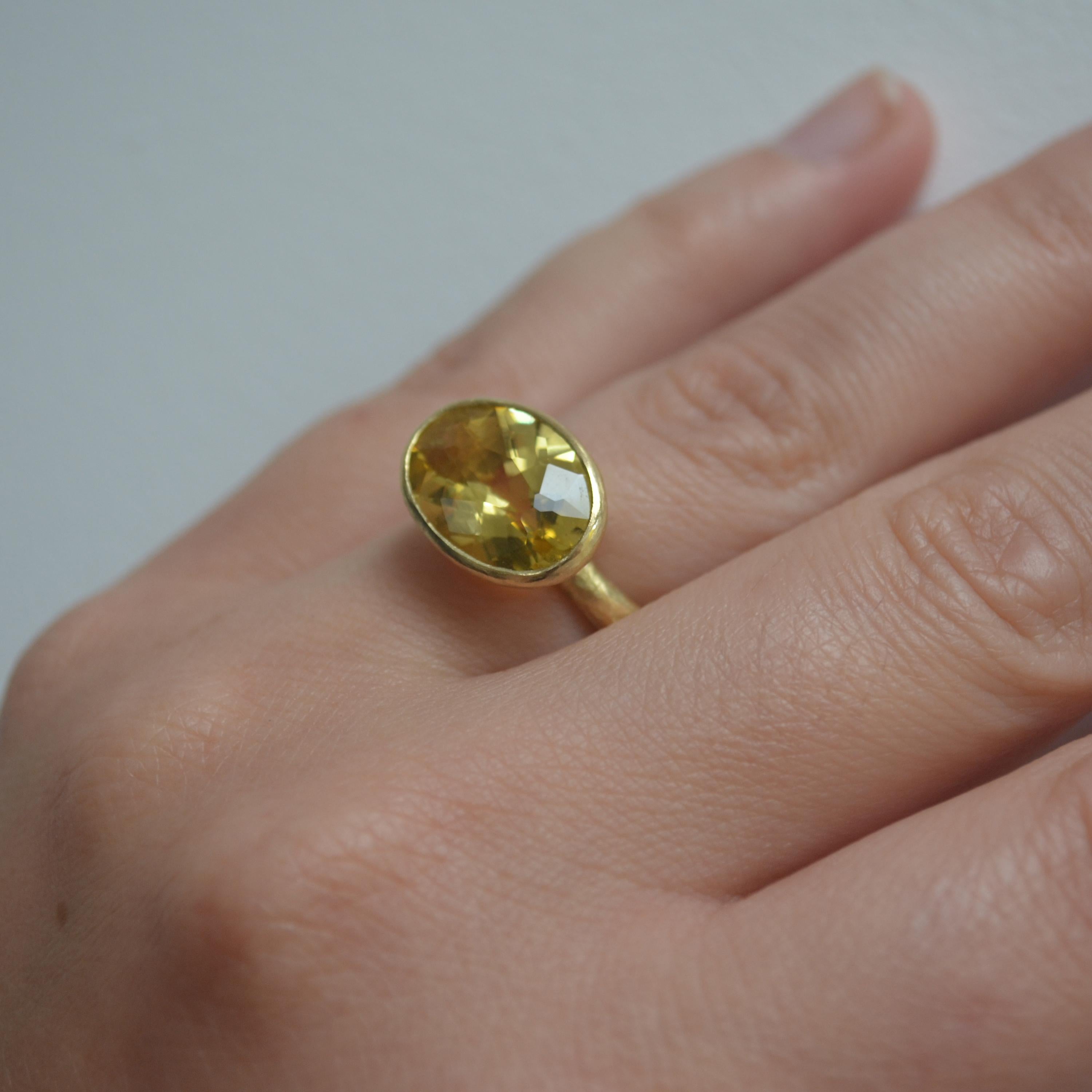 Oval Six Carat Yellow Zircon 18 Karat Gold Ring Handmade by Disa Allsopp 1