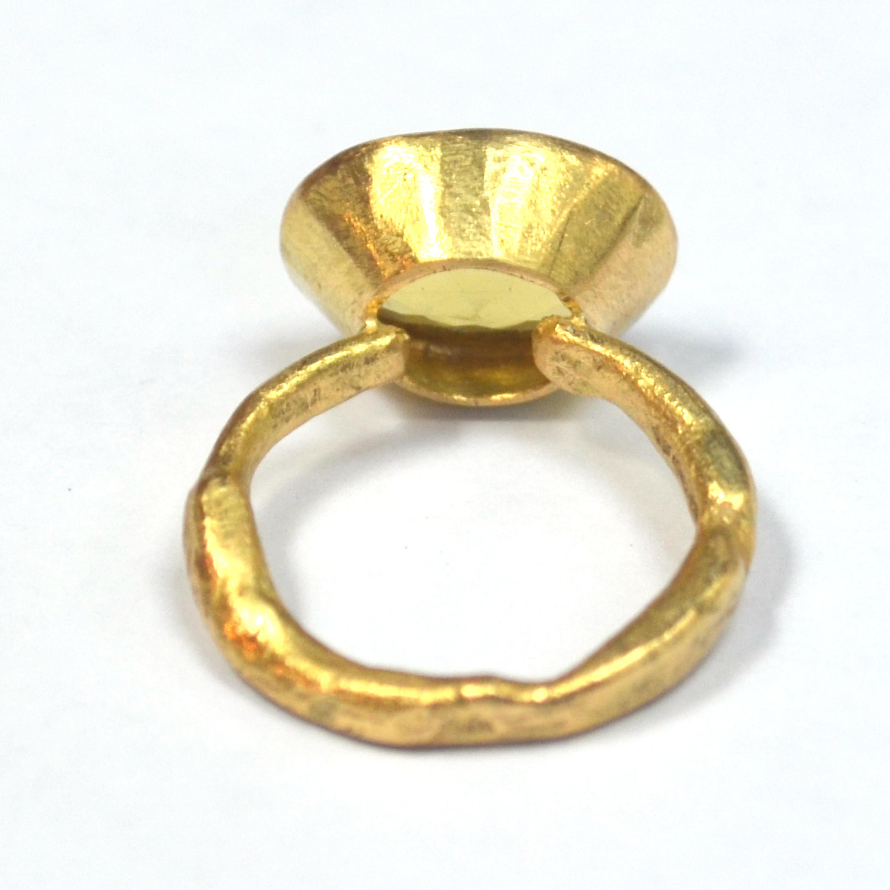 Oval Six Carat Yellow Zircon 18 Karat Gold Ring Handmade by Disa Allsopp 4