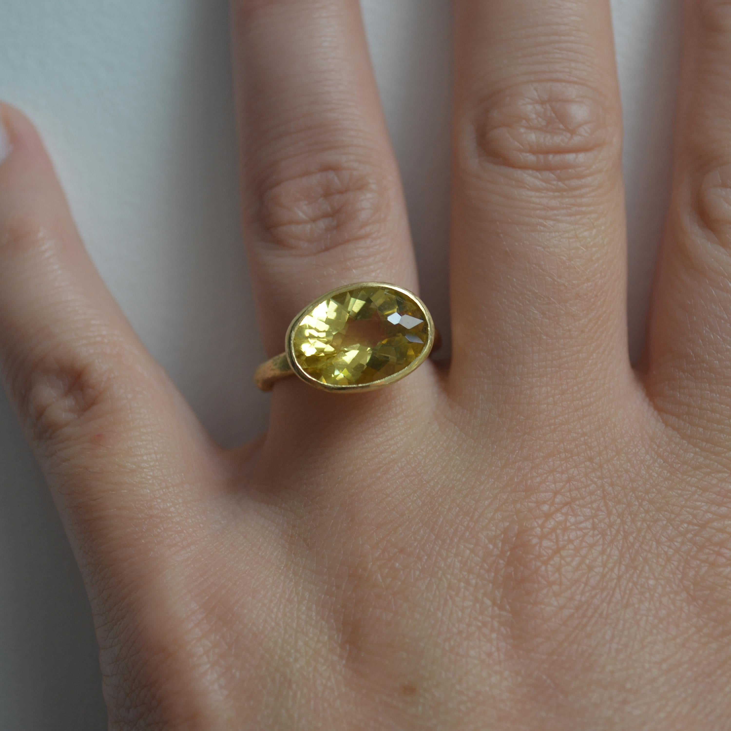 Oval Six Carat Yellow Zircon 18 Karat Gold Ring Handmade by Disa Allsopp 5
