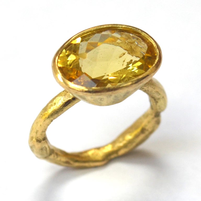 Oval Six Carat Yellow Zircon 18 Karat Gold Ring Handmade by Disa ...