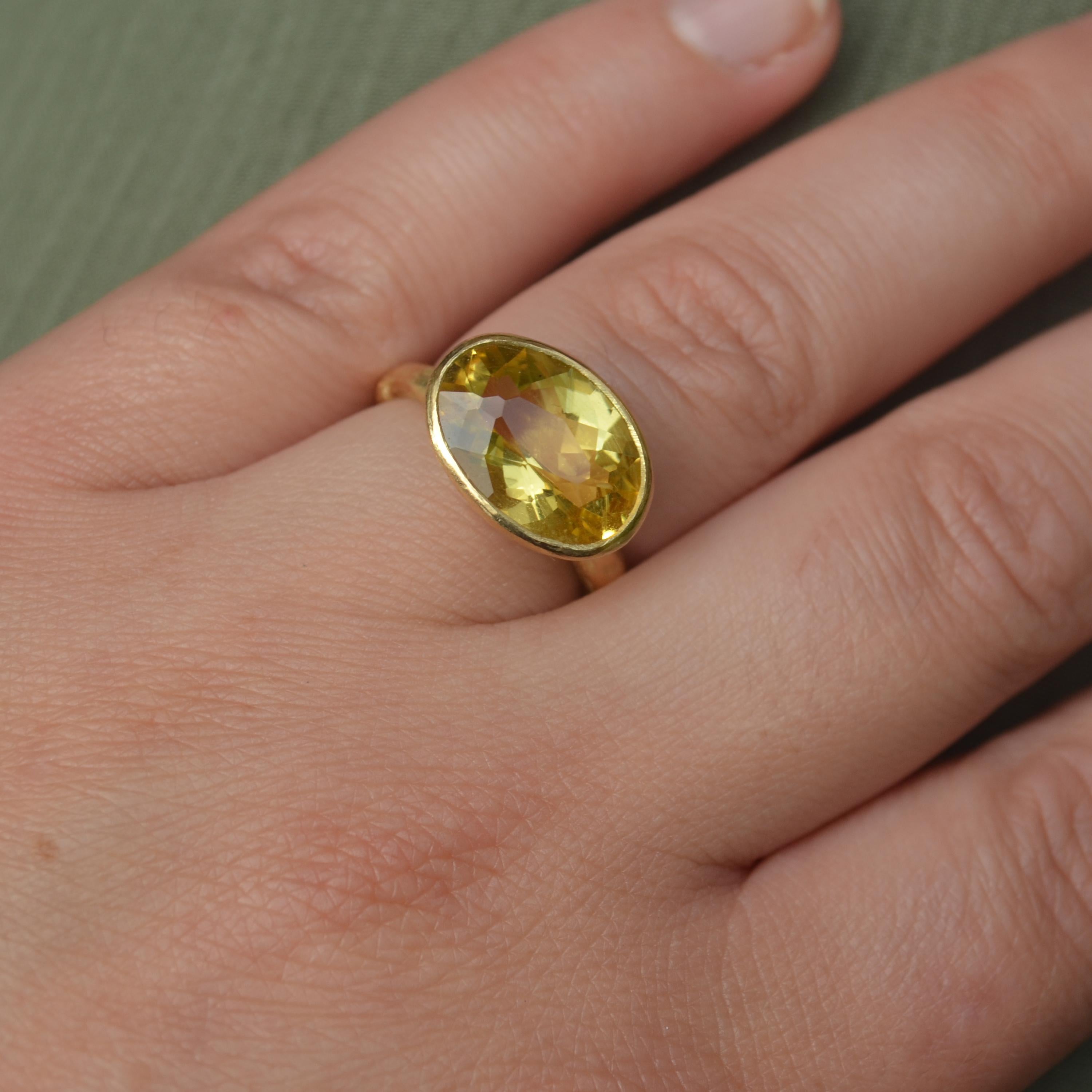 Contemporary Oval Six Carat Yellow Zircon 18 Karat Gold Ring Handmade by Disa Allsopp