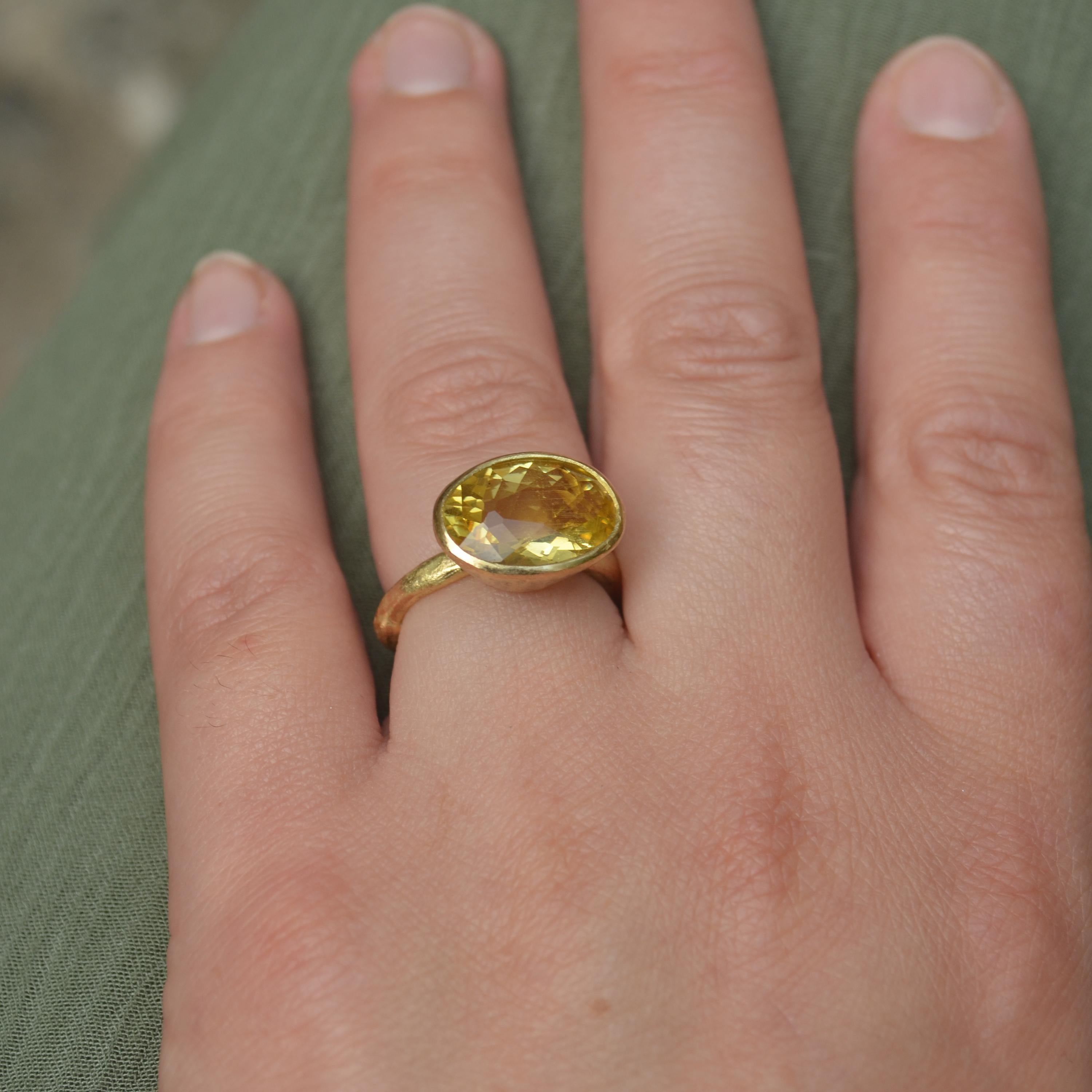 Oval Cut Oval Six Carat Yellow Zircon 18 Karat Gold Ring Handmade by Disa Allsopp