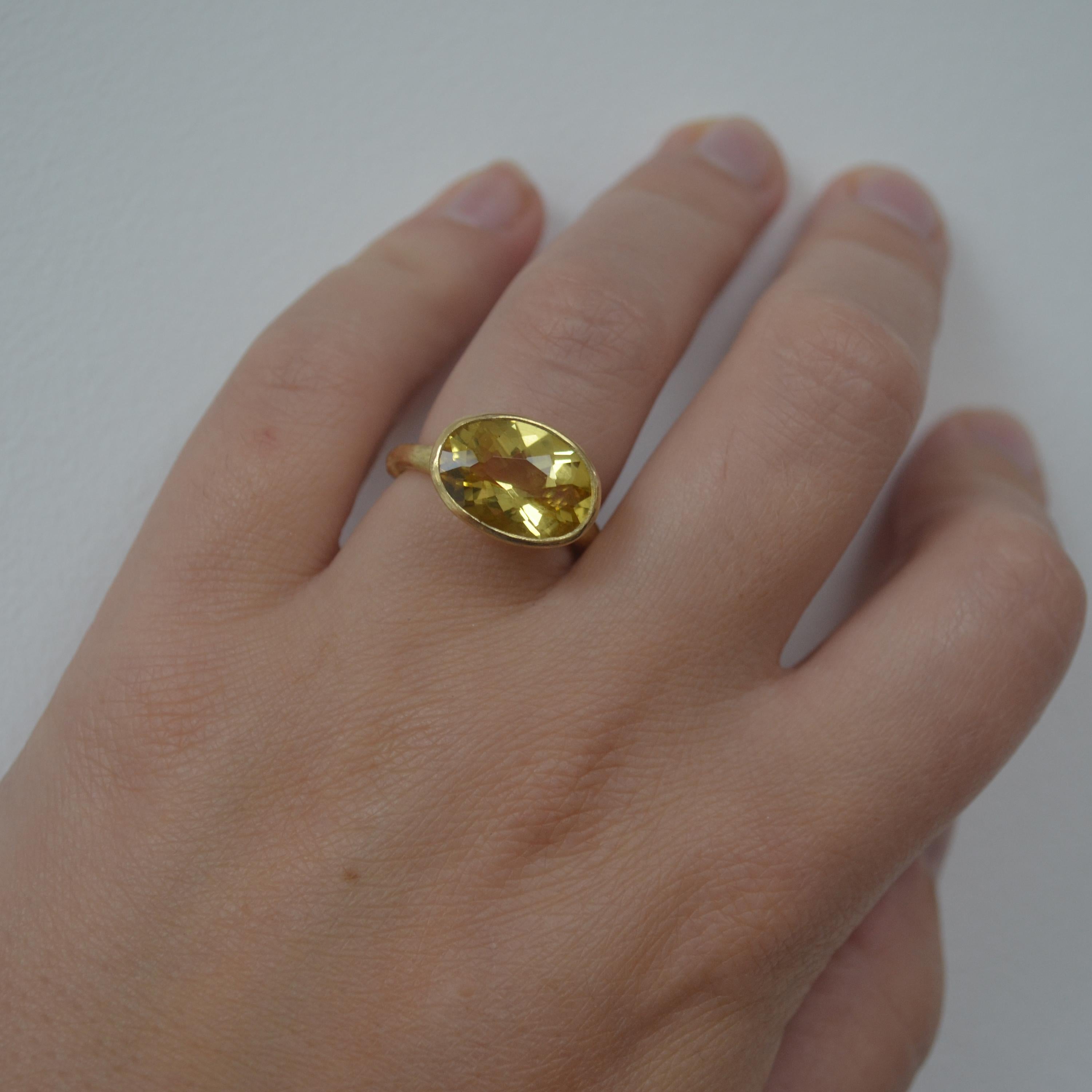 Oval Six Carat Yellow Zircon 18 Karat Gold Ring Handmade by Disa Allsopp In New Condition In London, GB