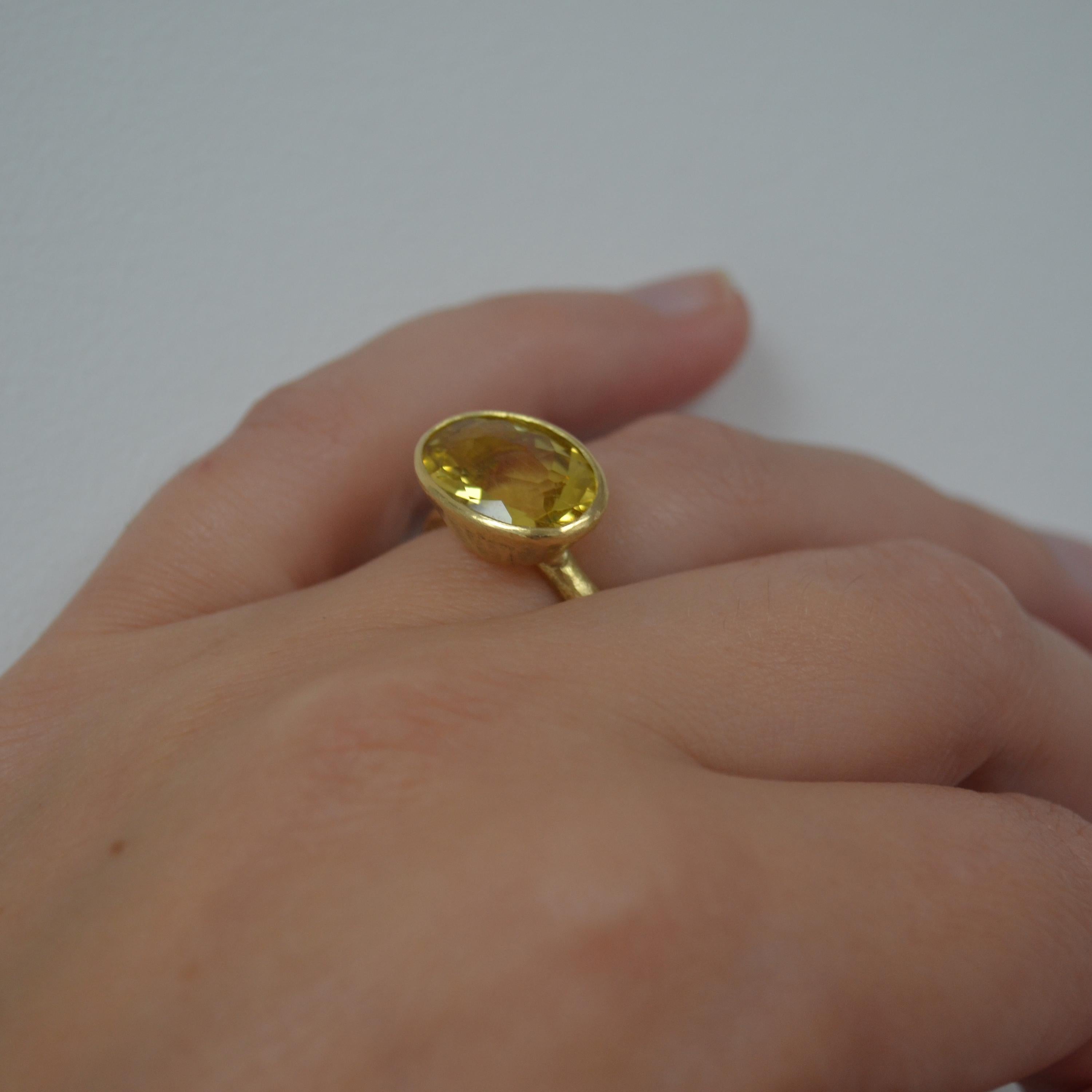 Women's or Men's Oval Six Carat Yellow Zircon 18 Karat Gold Ring Handmade by Disa Allsopp