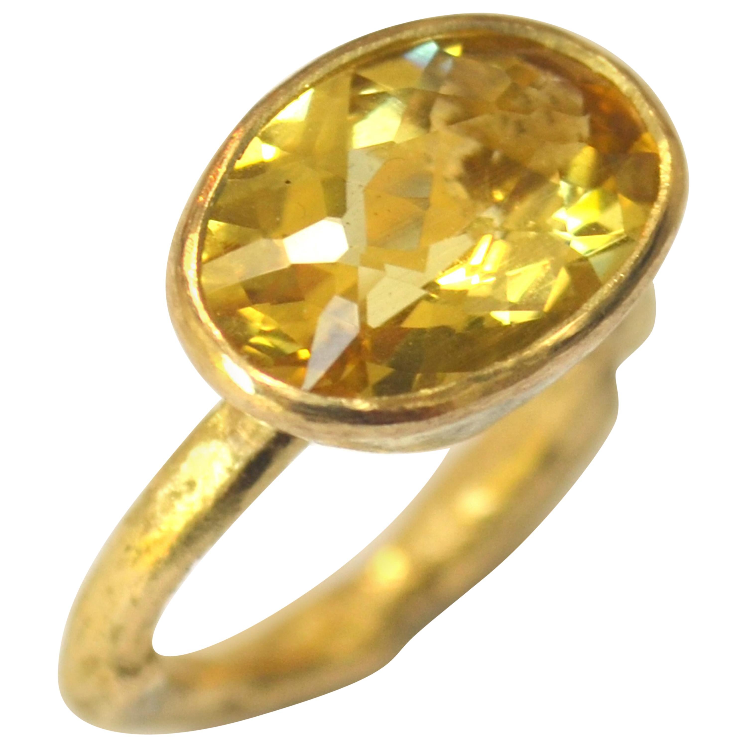 Oval Six Carat Yellow Zircon 18 Karat Gold Ring Handmade by Disa Allsopp
