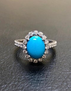 Oval Sleeping Beauty Turquoise Platinum Halo Diamond Engagement Ring