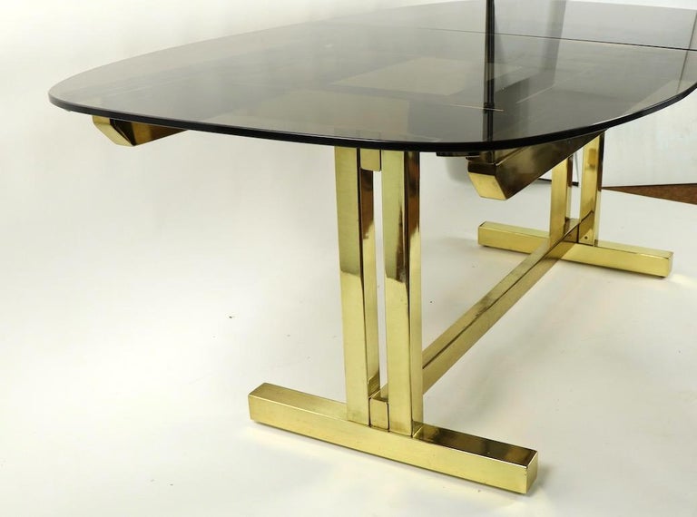 Oval Smoked Glass and Brass Dining Table For Sale 4