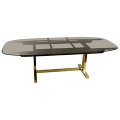 Retro Oval Smoked Glass and Brass Dining Table