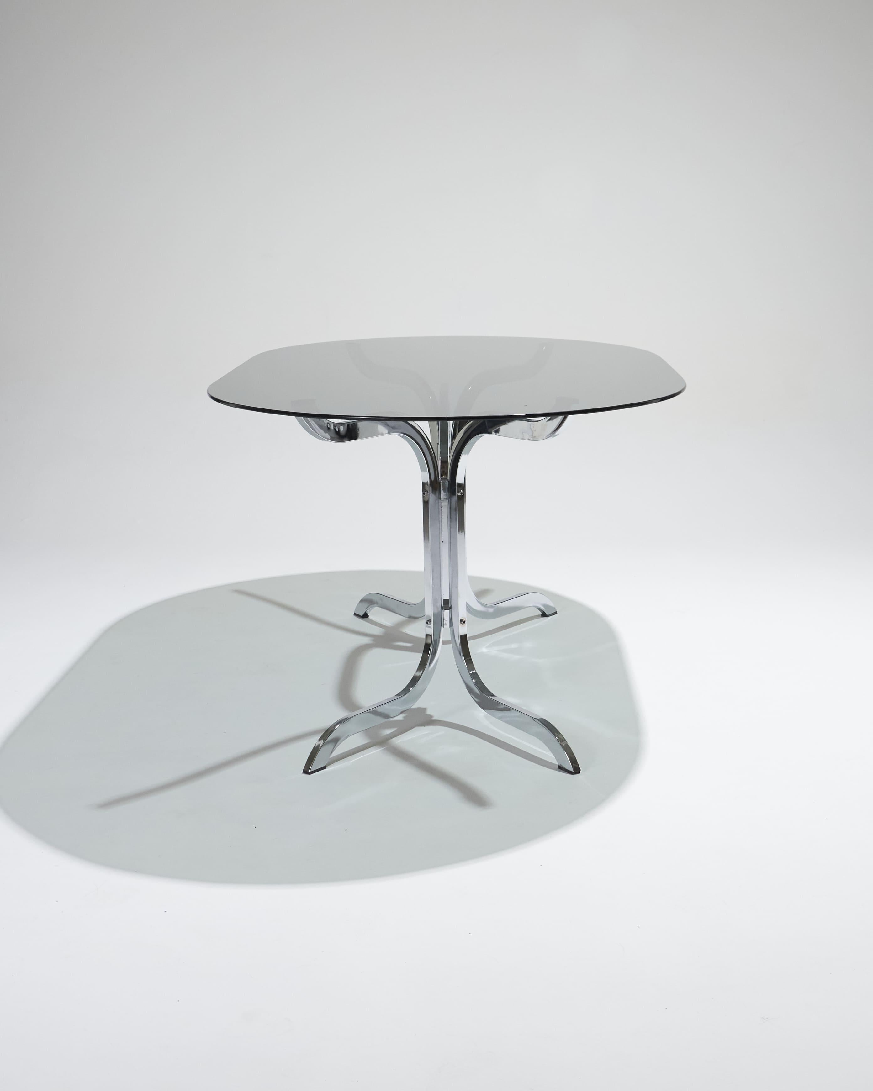 Ovaler Tisch aus Rauchglas und Chrom von Roche Bobois, 1970er Jahre im Zustand „Gut“ im Angebot in PARIS, FR