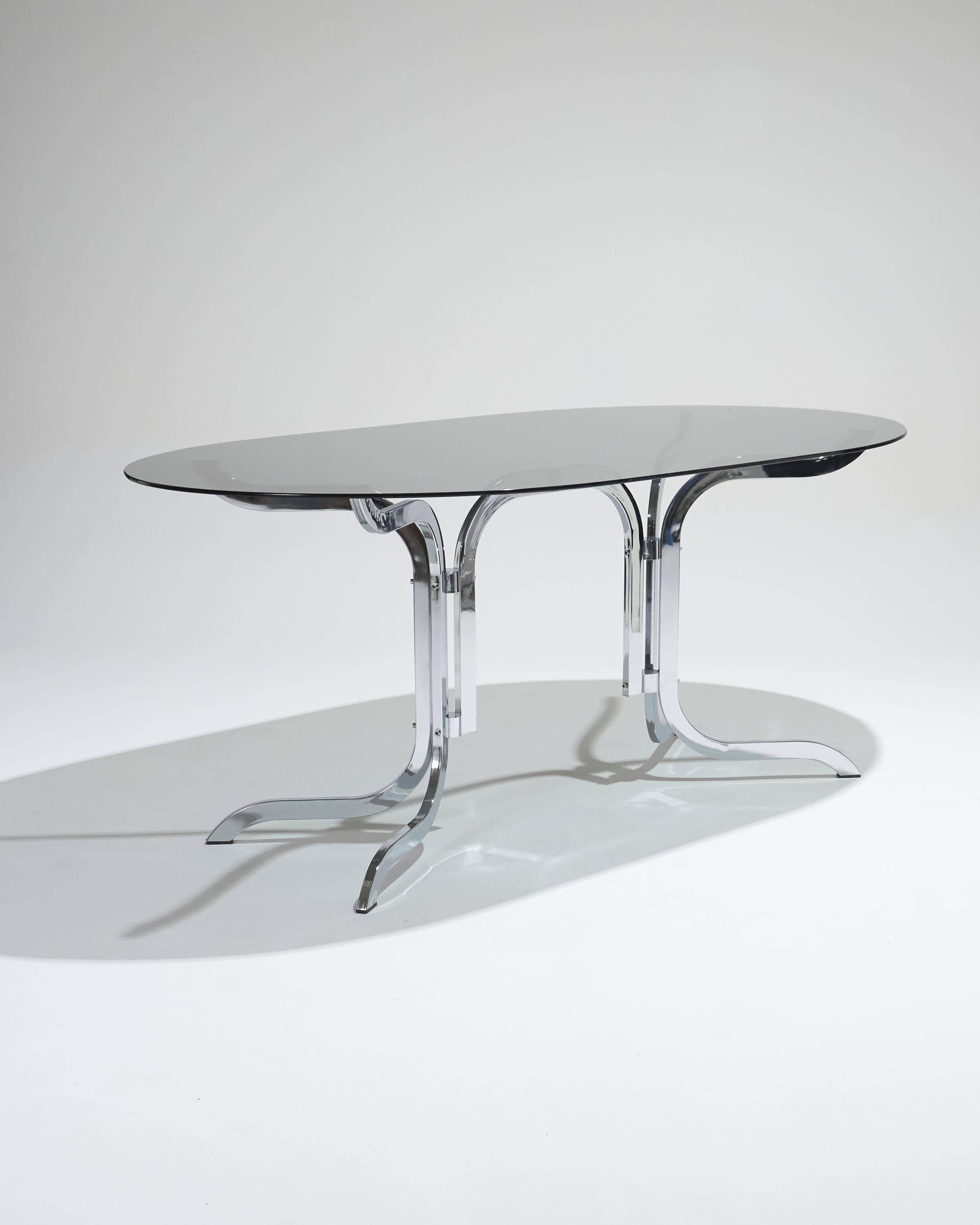 Ovaler Tisch aus Rauchglas und Chrom von Roche Bobois, 1970er Jahre im Angebot 3