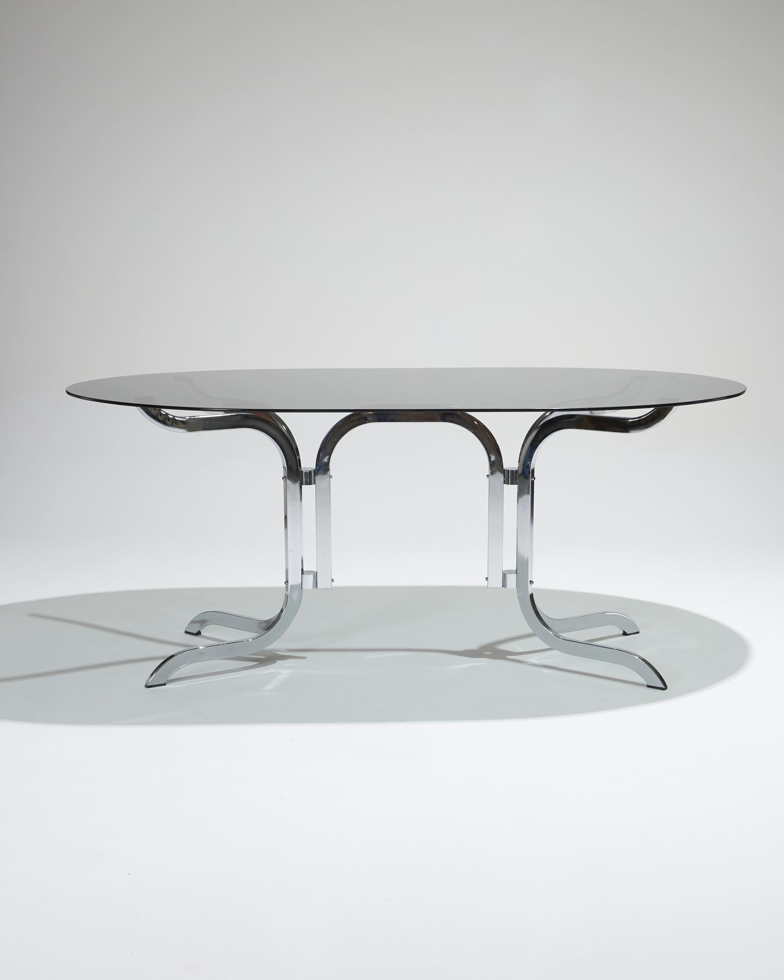 Ovaler Tisch aus Rauchglas und Chrom von Roche Bobois, 1970er Jahre im Angebot 4