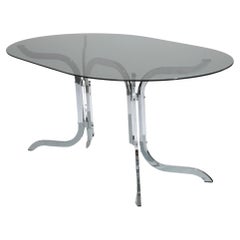 Oval smoked glass and chrome table by Roche Bobois, 1970s