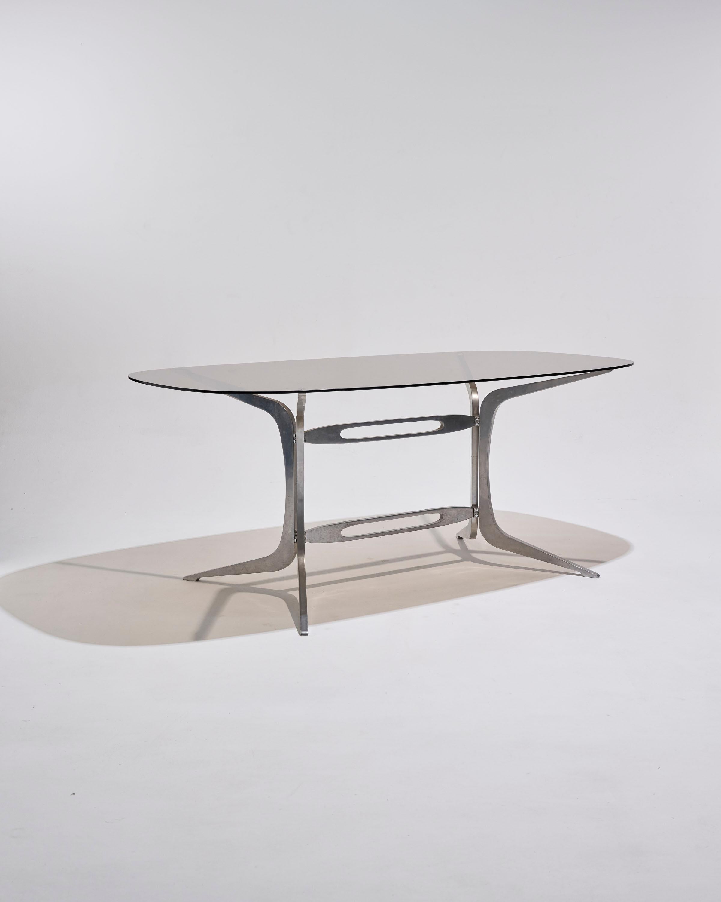 Oval smoked glass table by Pierre Pichard, 1970s For Sale 5