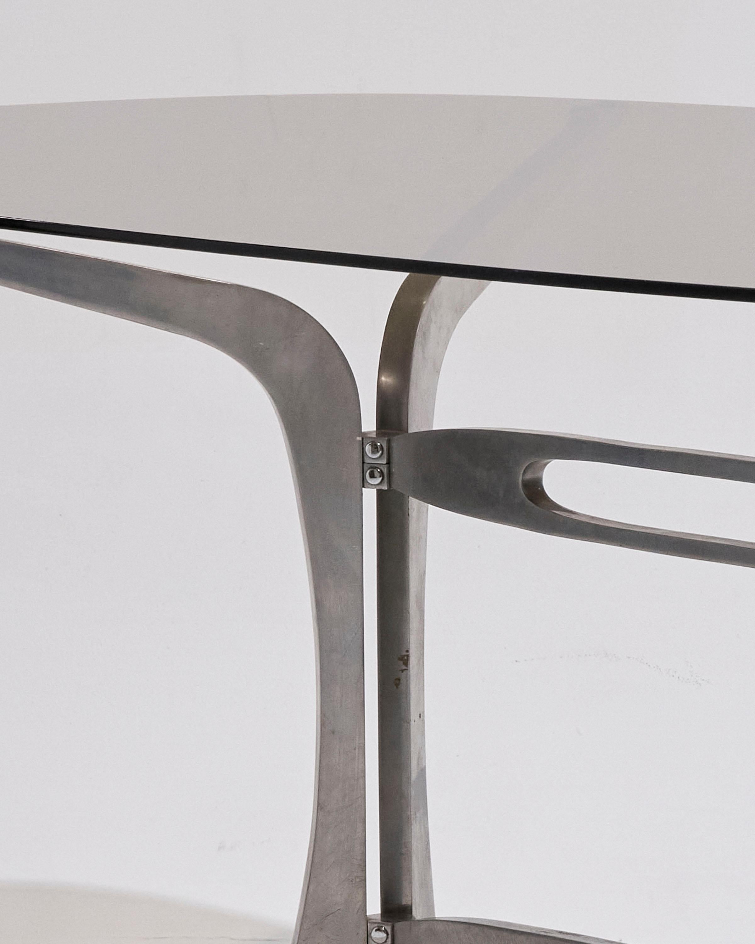 20th Century Oval smoked glass table by Pierre Pichard, 1970s For Sale
