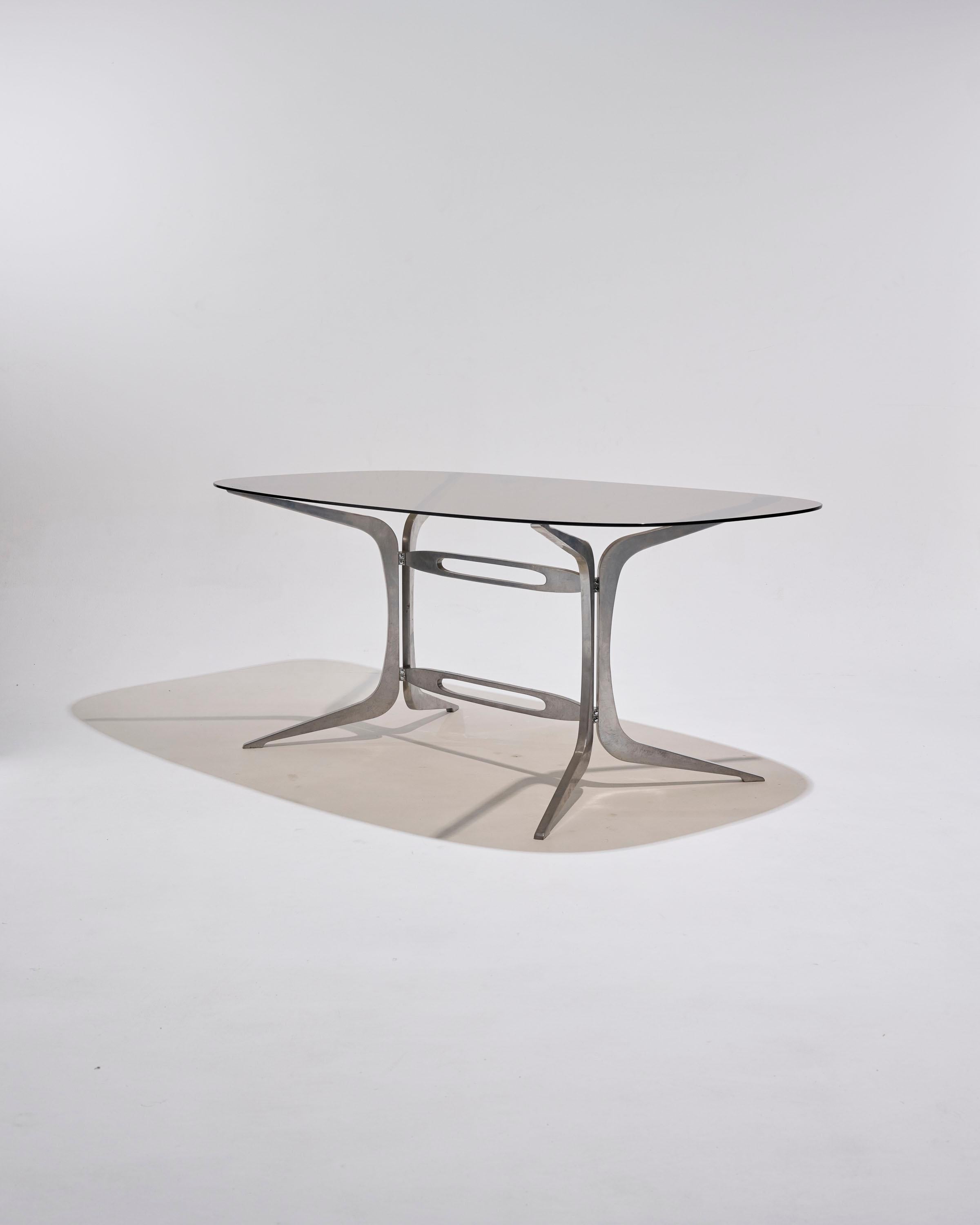 Oval smoked glass table by Pierre Pichard, 1970s For Sale 1