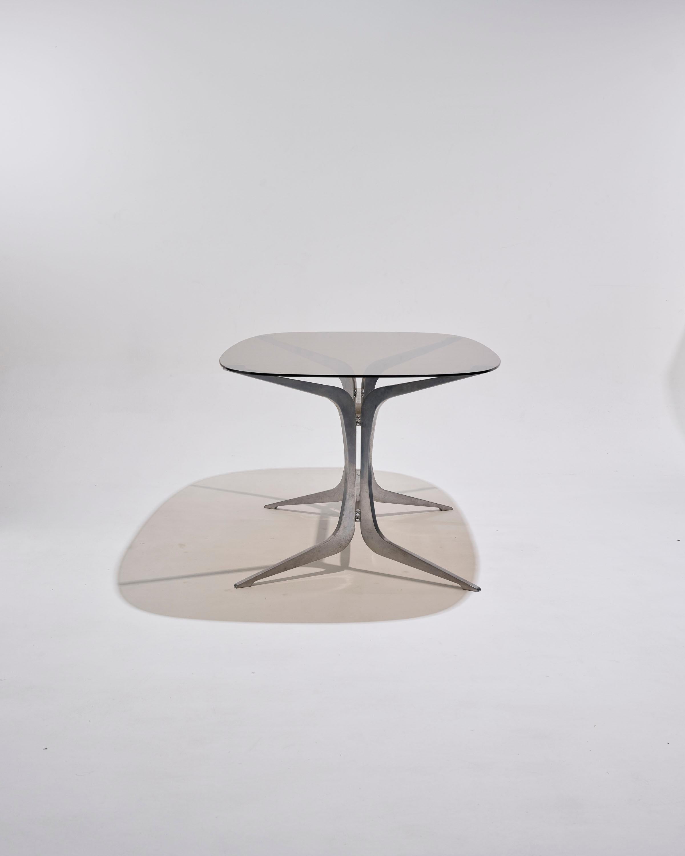 Oval smoked glass table by Pierre Pichard, 1970s For Sale 2