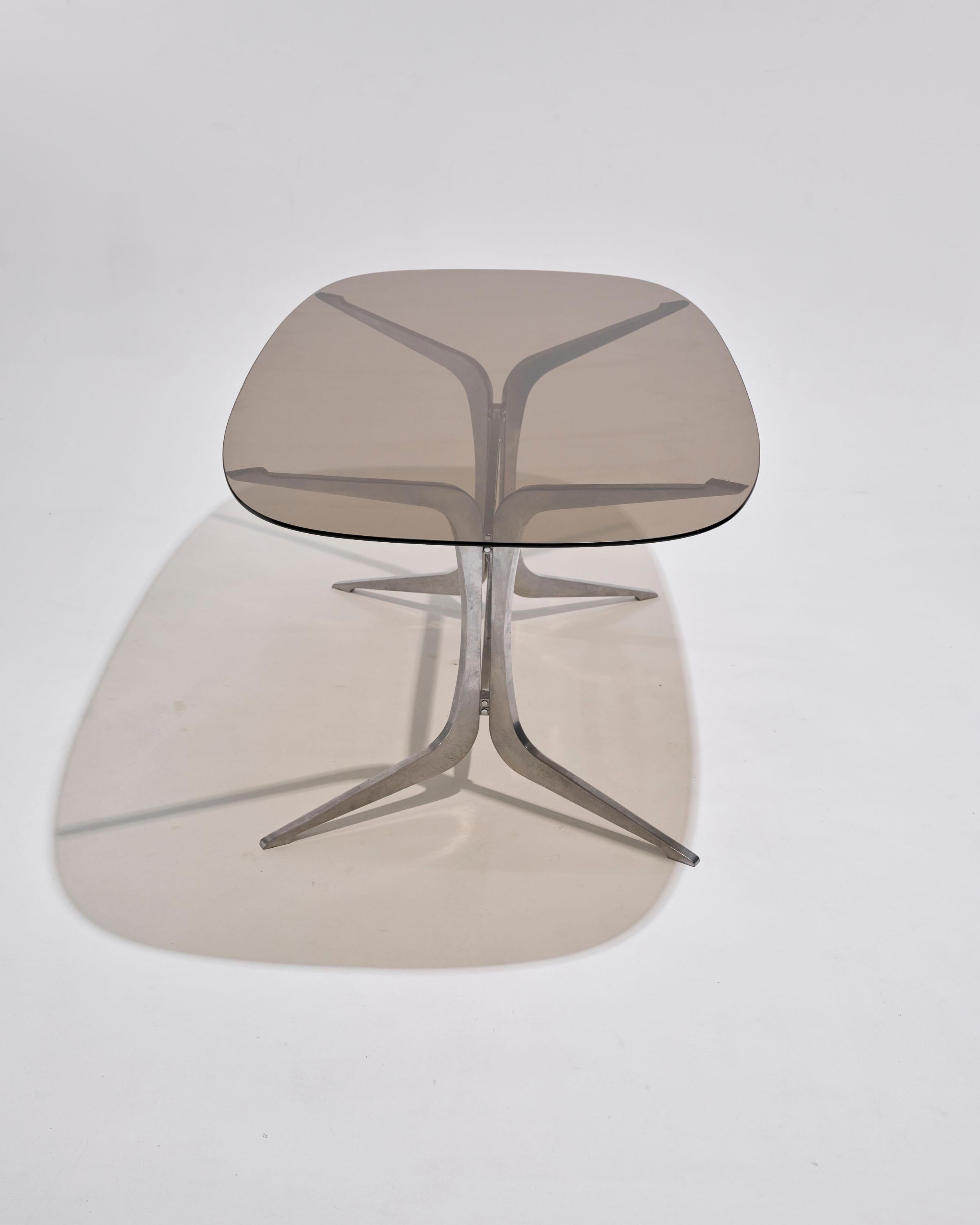 Oval smoked glass table by Pierre Pichard, 1970s For Sale 3