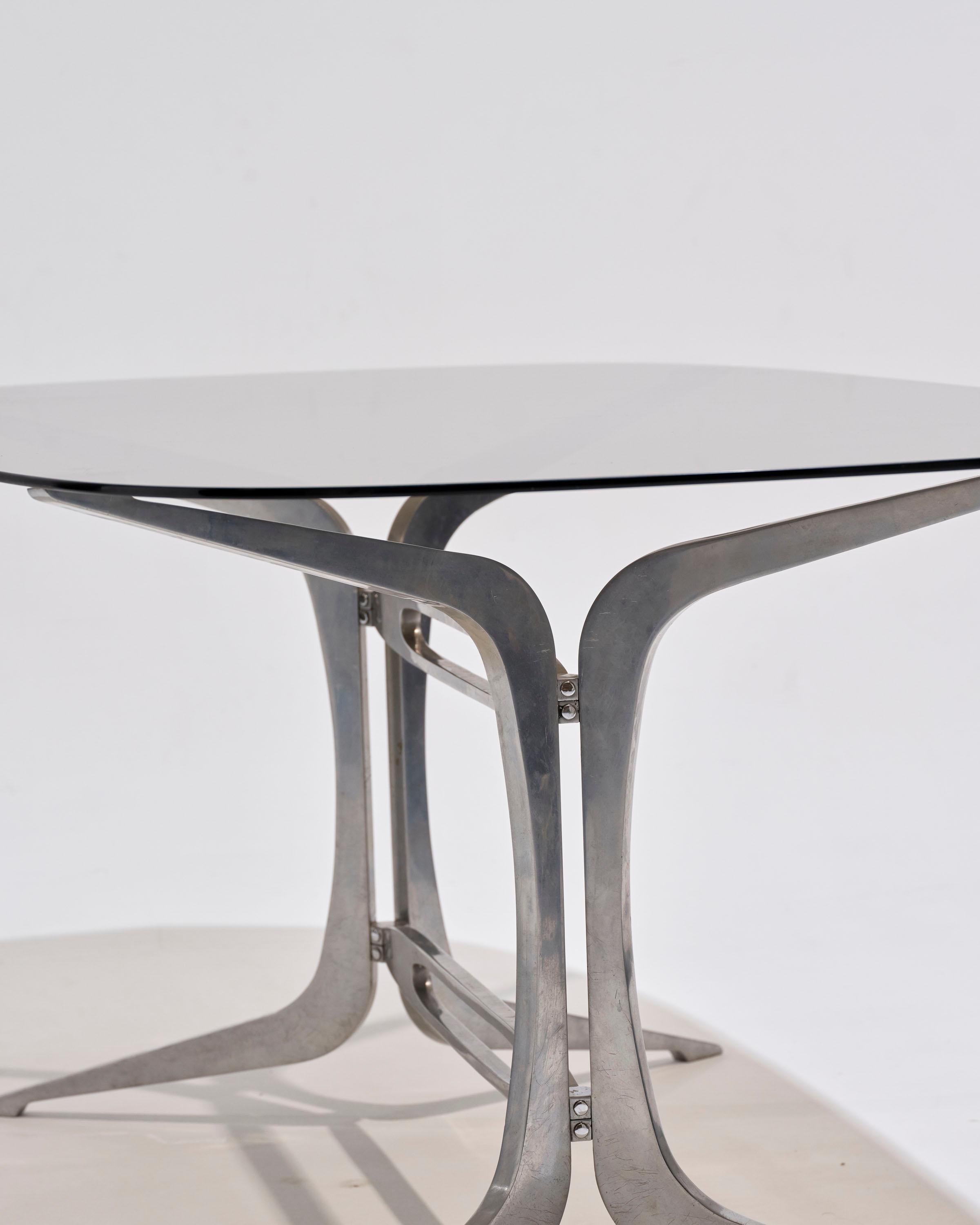 Oval smoked glass table by Pierre Pichard, 1970s For Sale 4