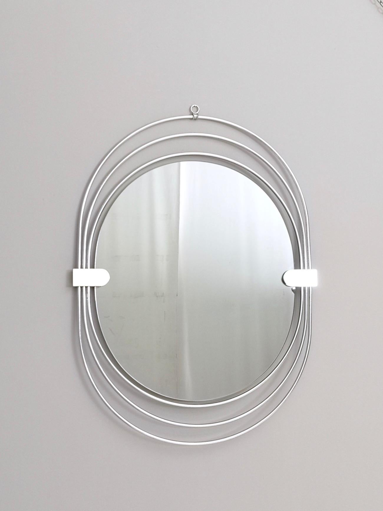 Post-Modern Postmodern Smoked Wall Mirror with a Triple Chrome-Plated Metal Frame, Italy For Sale