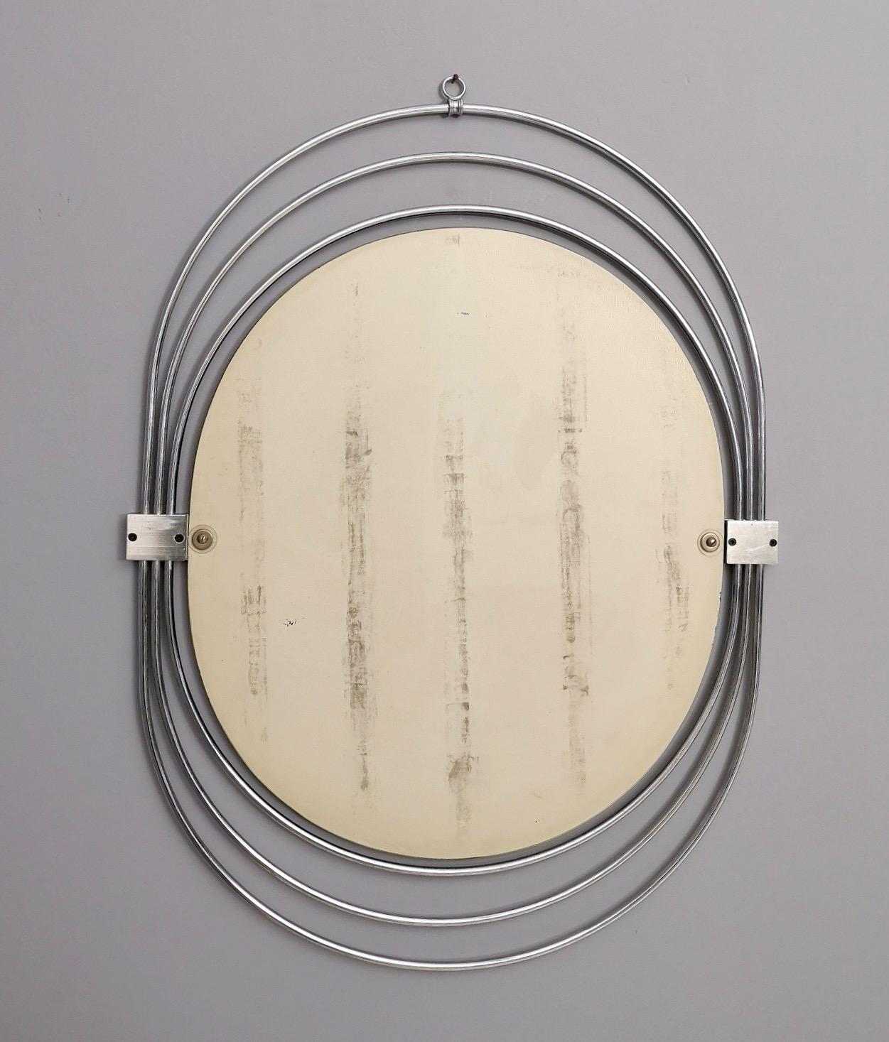 Italian Postmodern Smoked Wall Mirror with a Triple Chrome-Plated Metal Frame, Italy For Sale