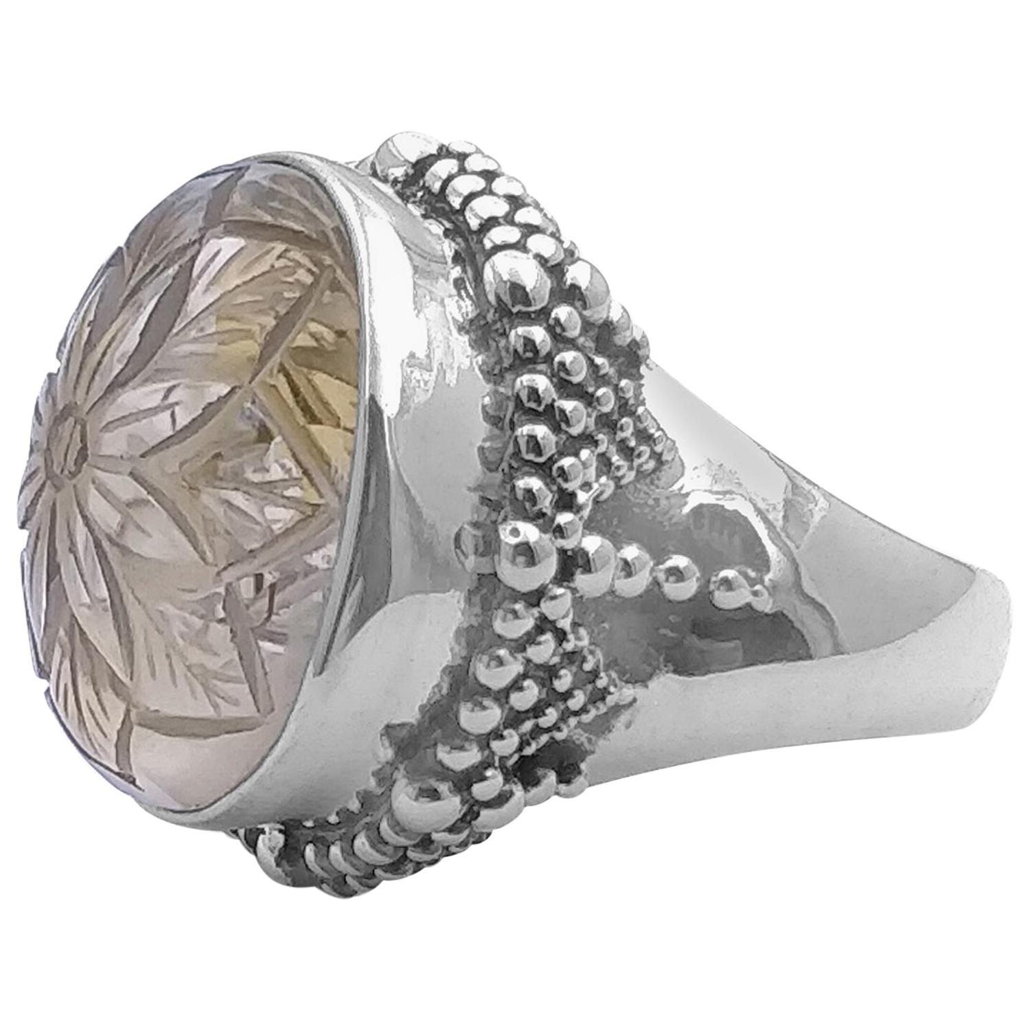 Oval Smokey Quartz Sterling Silver Ring For Sale at 1stDibs