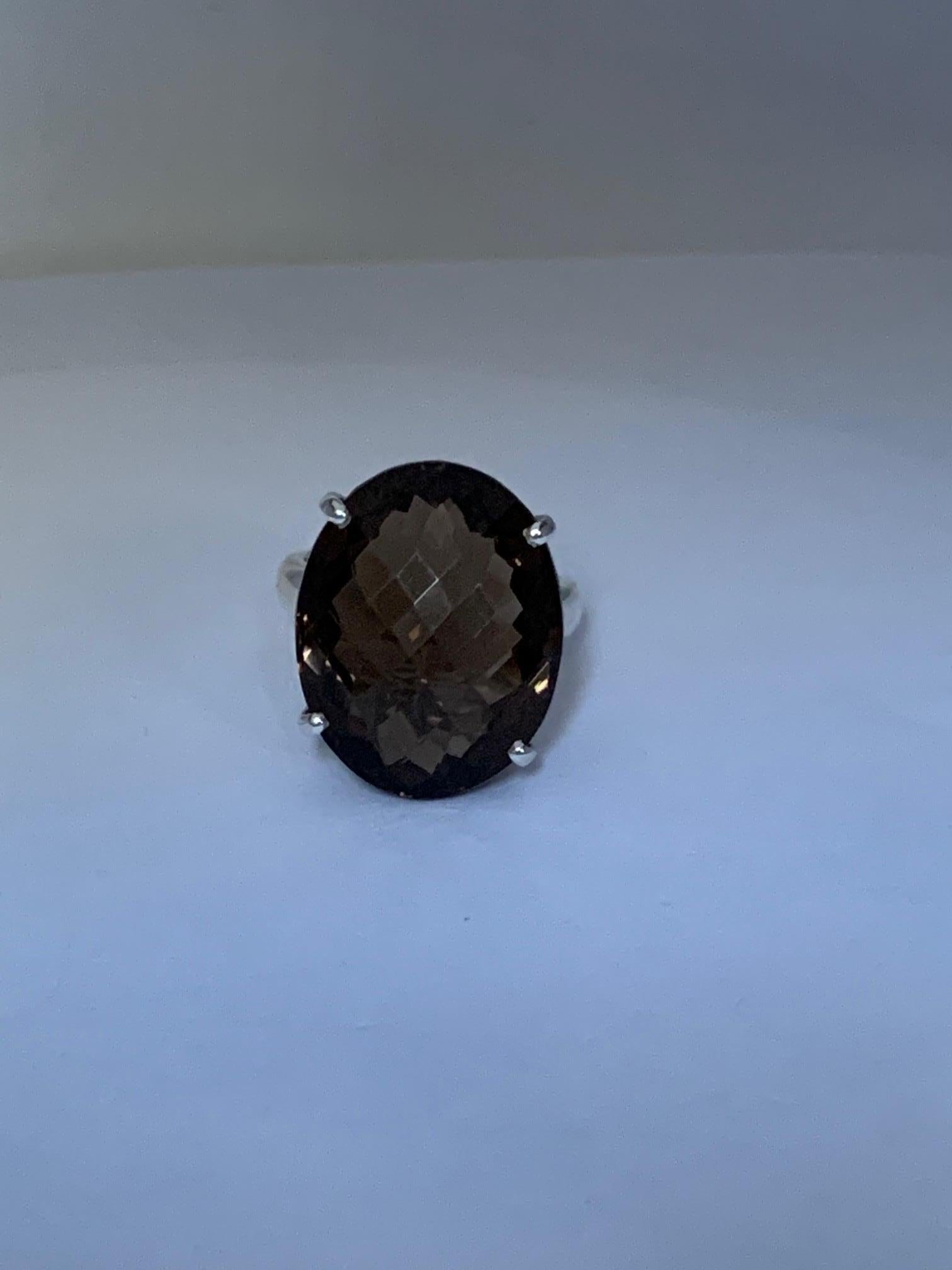 Oval Cut Oval Smokey Quartz Sterling Silver Ring For Sale