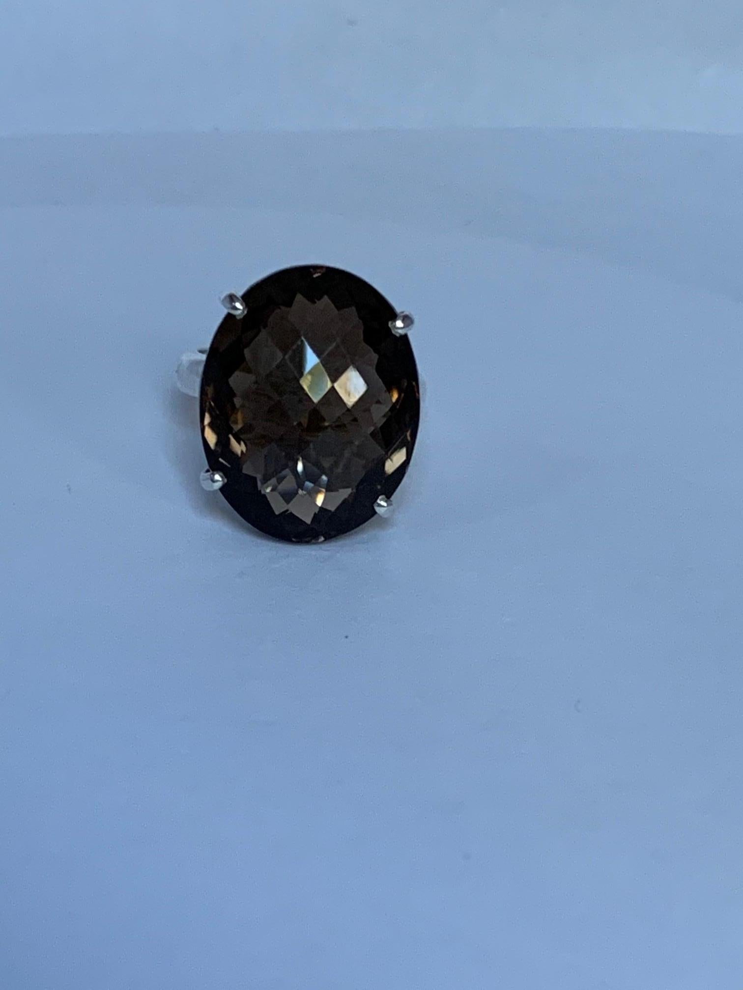 Women's Oval Smokey Quartz Sterling Silver Ring For Sale