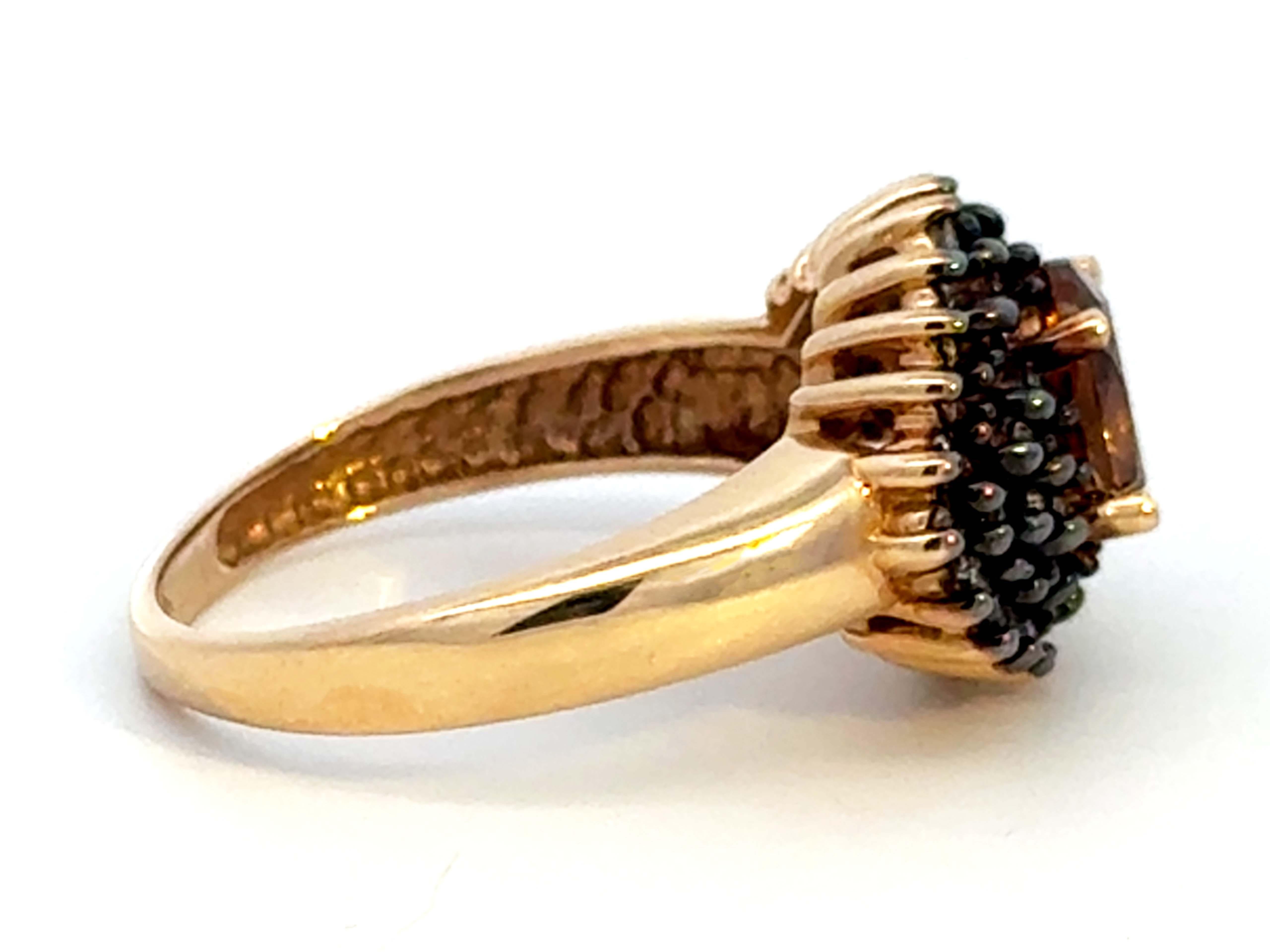 Oval Smokey Topaz and Chocolate Diamond Cluster Halo Ring 14K Yellow Gold In Excellent Condition For Sale In Honolulu, HI