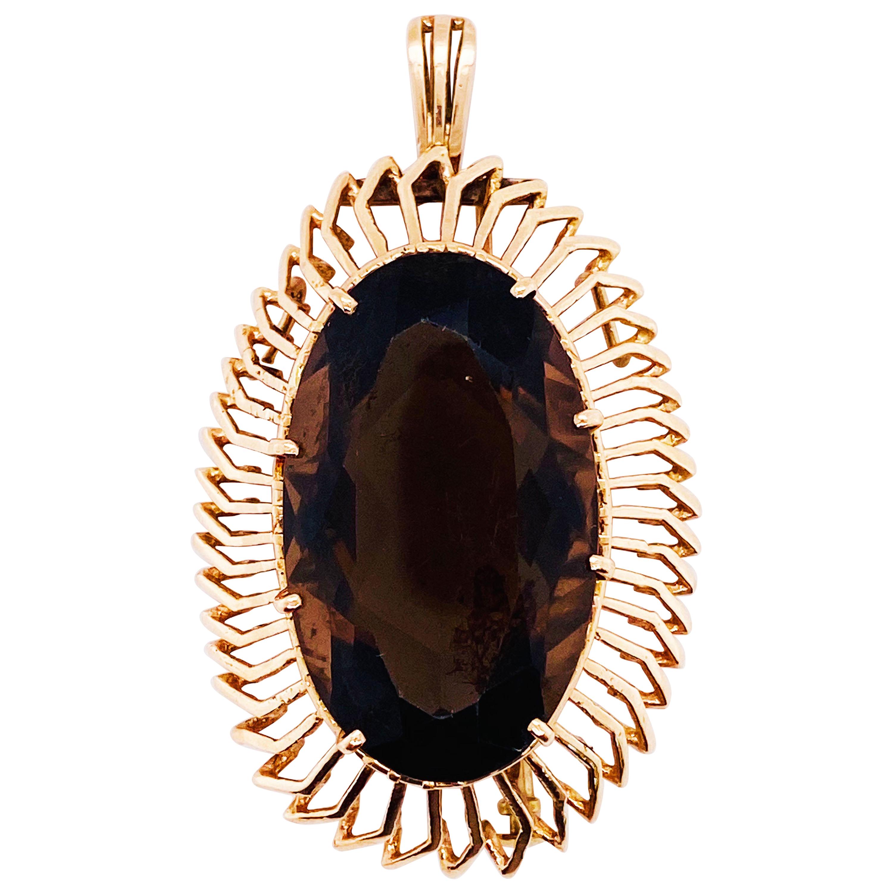 Oval Smokey Quartz Pendant 41.35 Carat  Brooch w Antique Rose Gold Setting