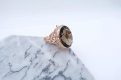 Oval Smoky Topaz 3D Rose Gold Pavilion Pendant Necklace