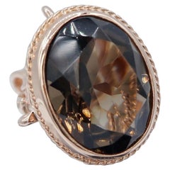Oval Smoky Topaz 3D Rose Gold Pavilion Pendant Necklace