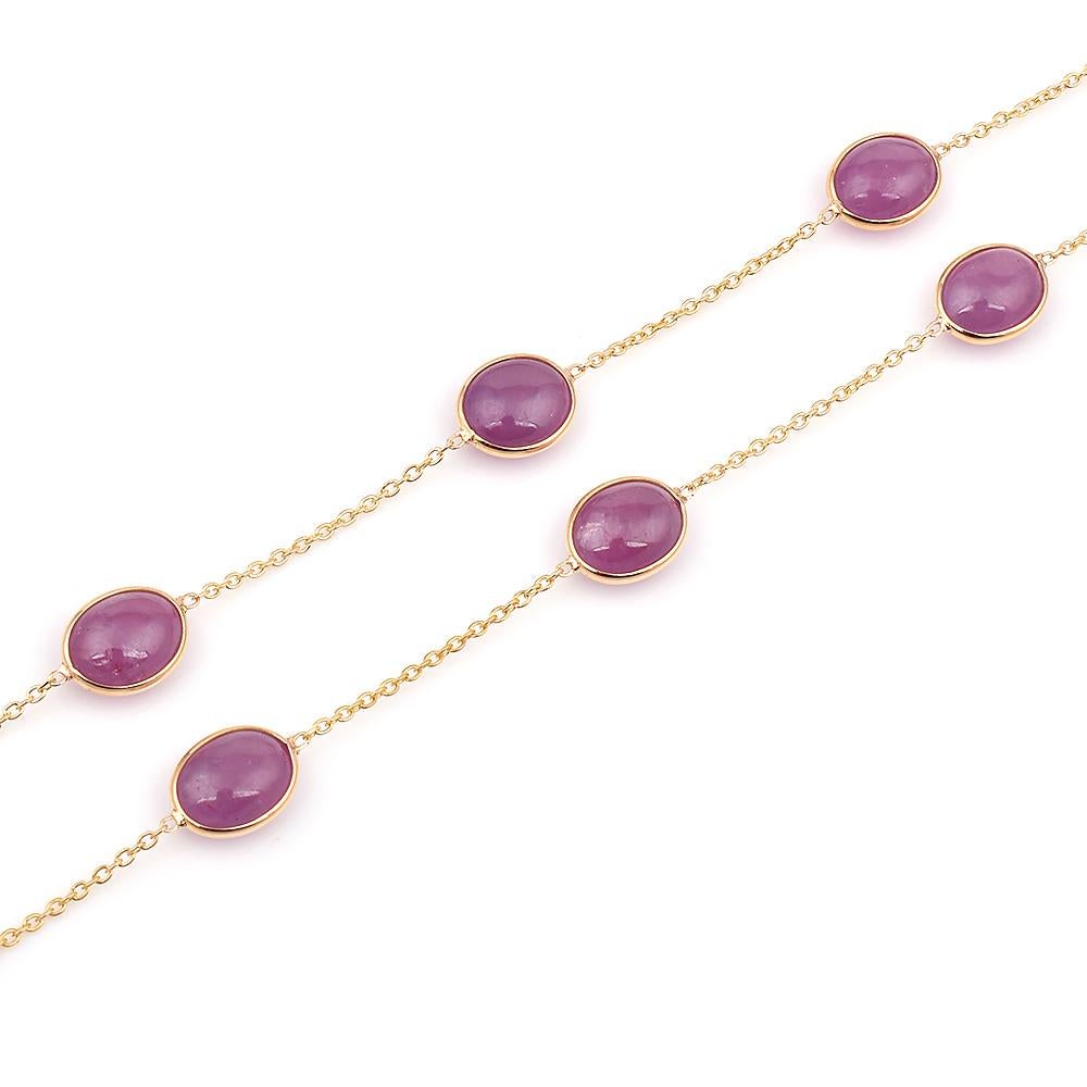 Oval Smooth Ruby Bezel-Set Necklace, 18 Karat Yellow Gold In New Condition In New York, NY