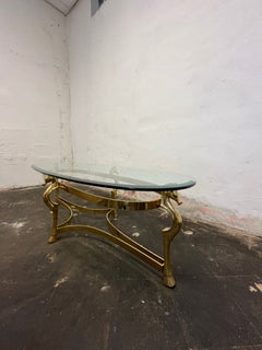Oval Solid Brass Hoof Feet Horse Heads Base Glass Top Coffee Table