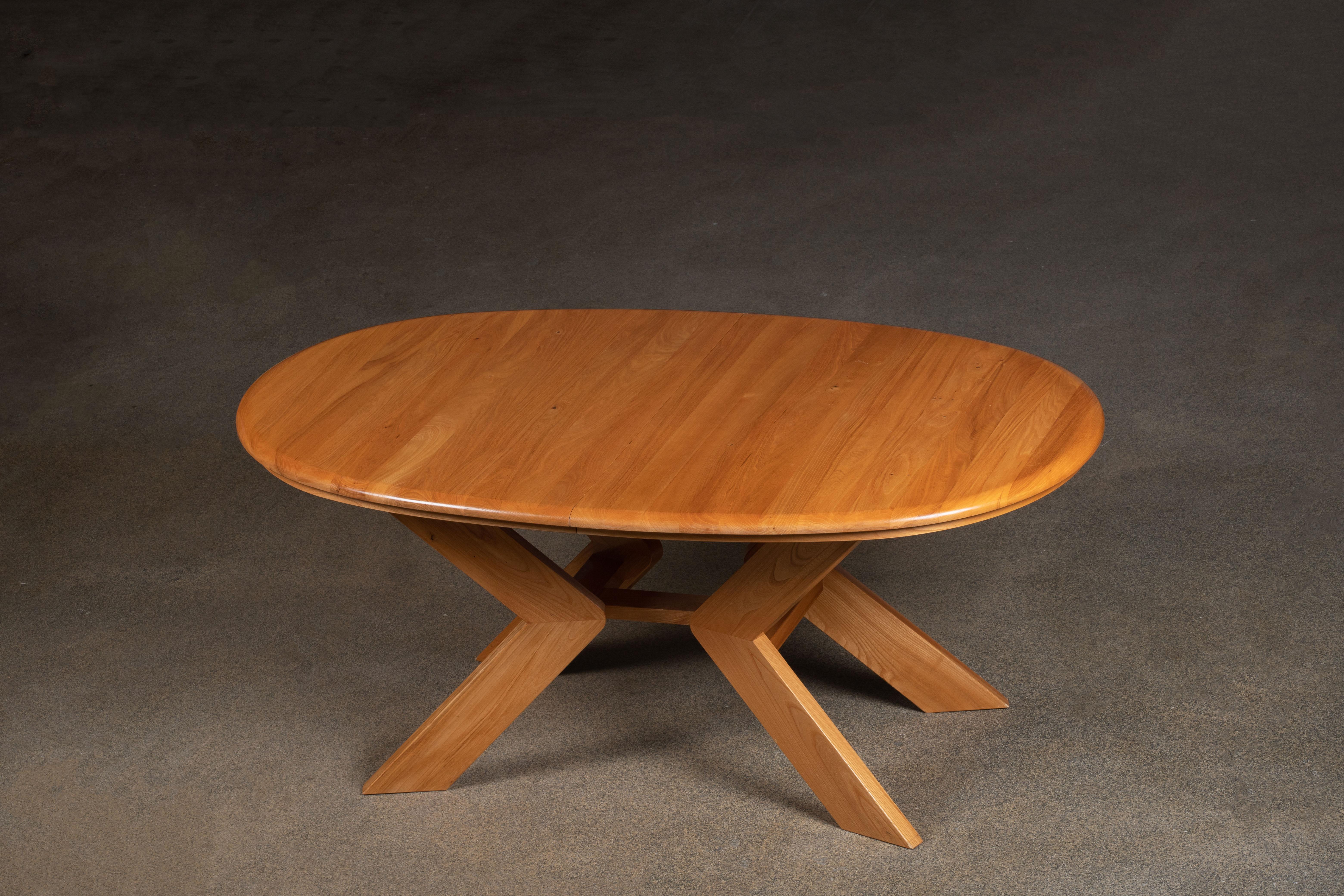 Oval Solid Elm Dining Table, France, 1970 5