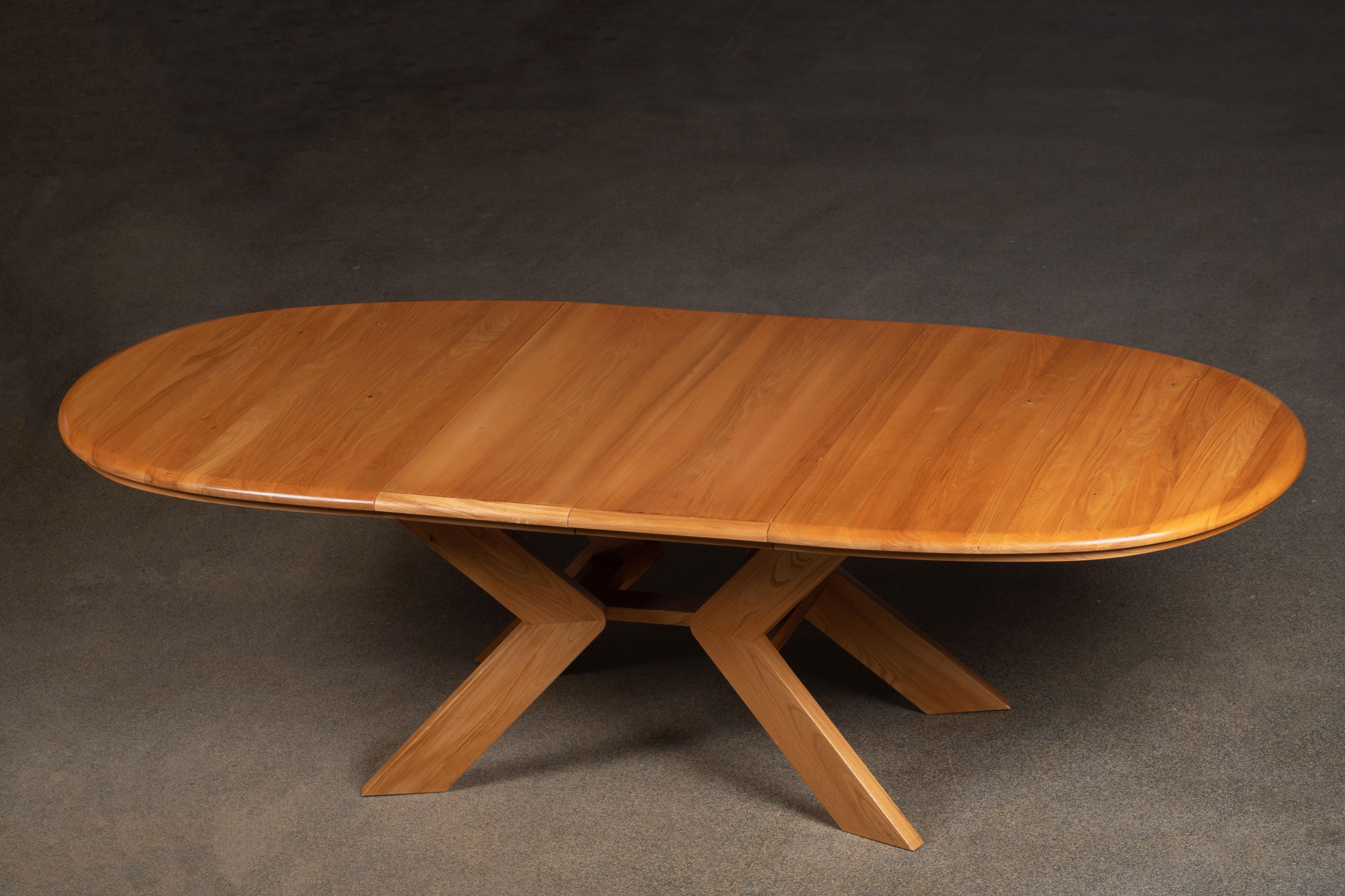 Oval Solid Elm Dining Table, France, 1970 6
