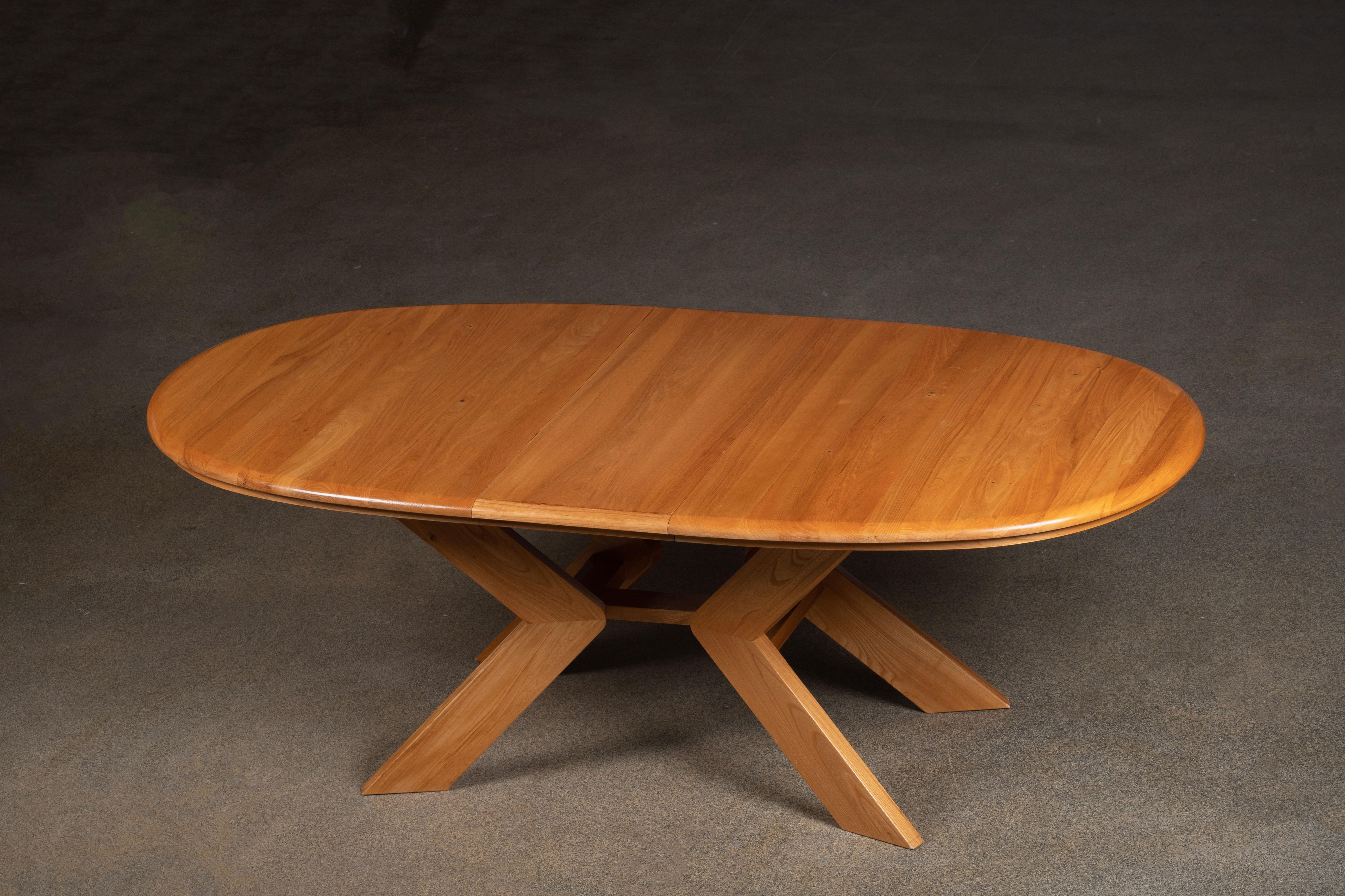 Oval Solid Elm Dining Table, France, 1970 7
