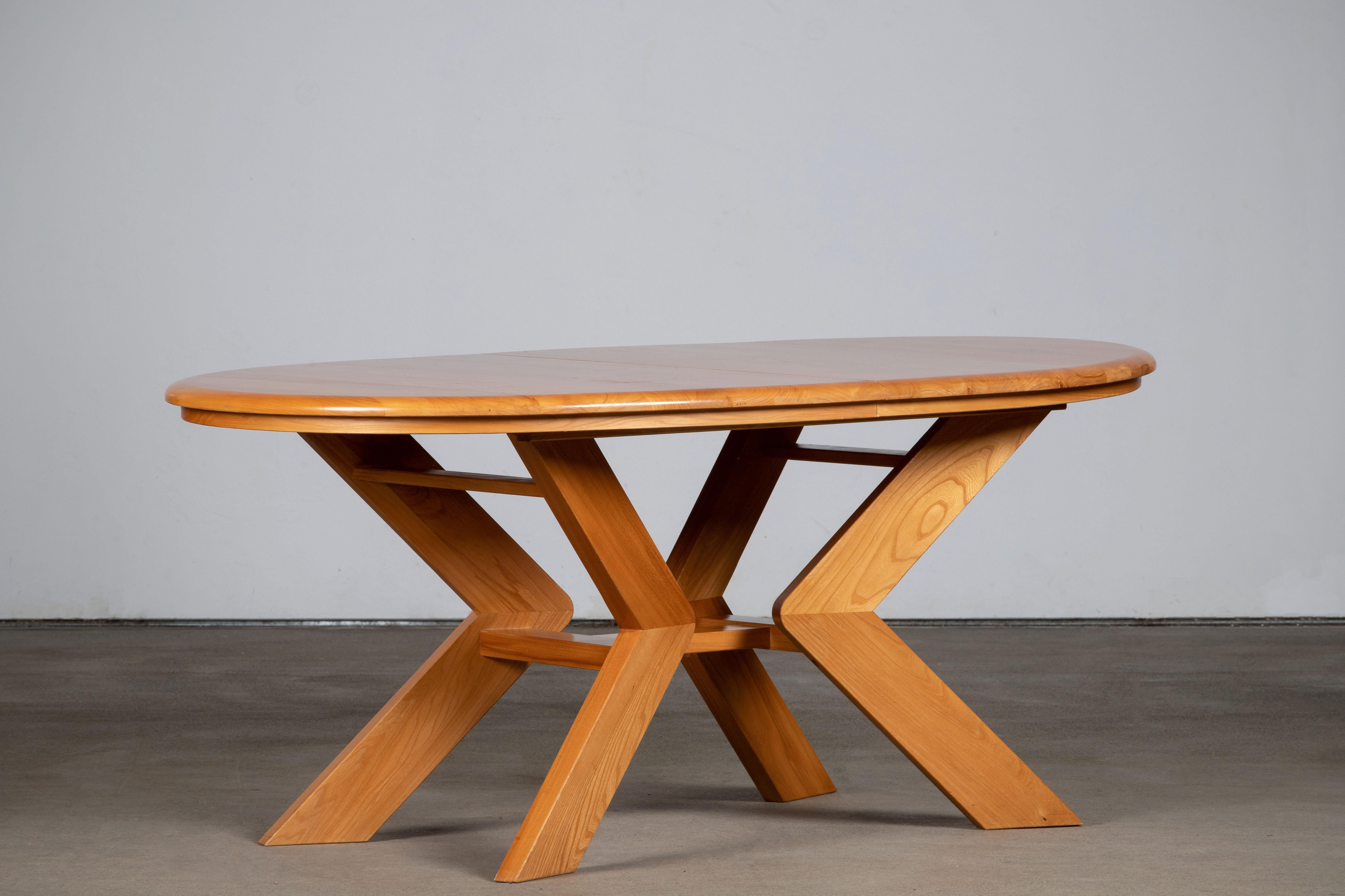 Mid-Century Modern Oval Solid Elm Dining Table, France, 1970