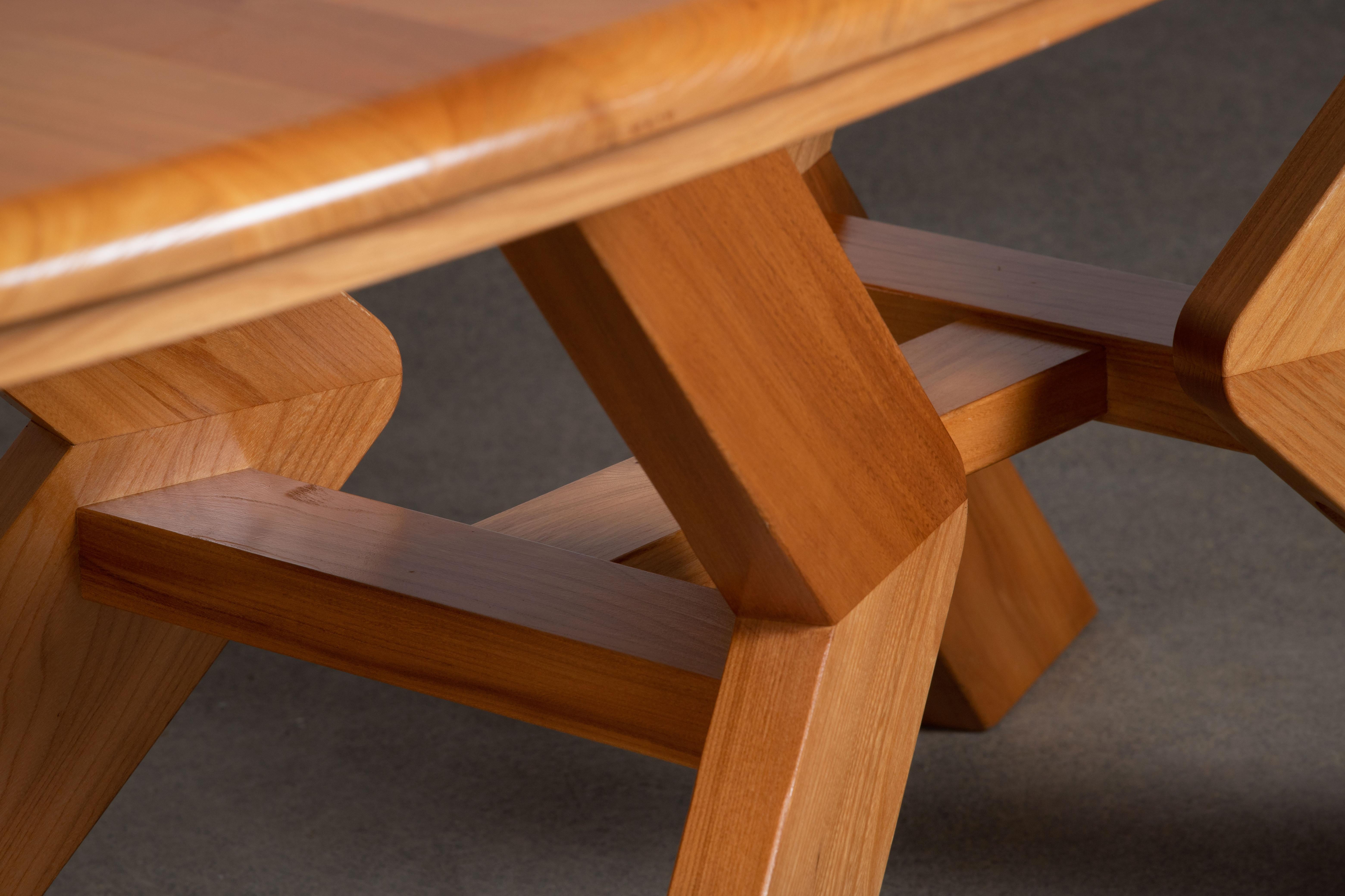 French Oval Solid Elm Dining Table, France, 1970