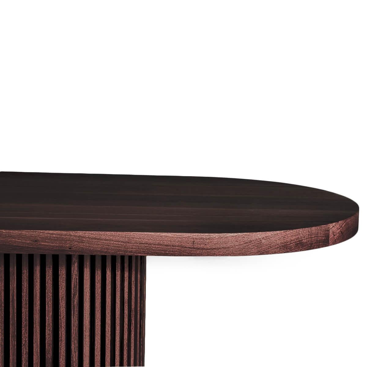DOCIA Series solid oak table with oval top has a stylish design created by combining natural materials and handcraft. Solid oak desk displays the unique patterns and textures of oak wood while also standing out with its durability. Its oval desk