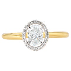 Oval Solitaire Halo Natural Diamond Ring in 14k Solid Gold (Certified)