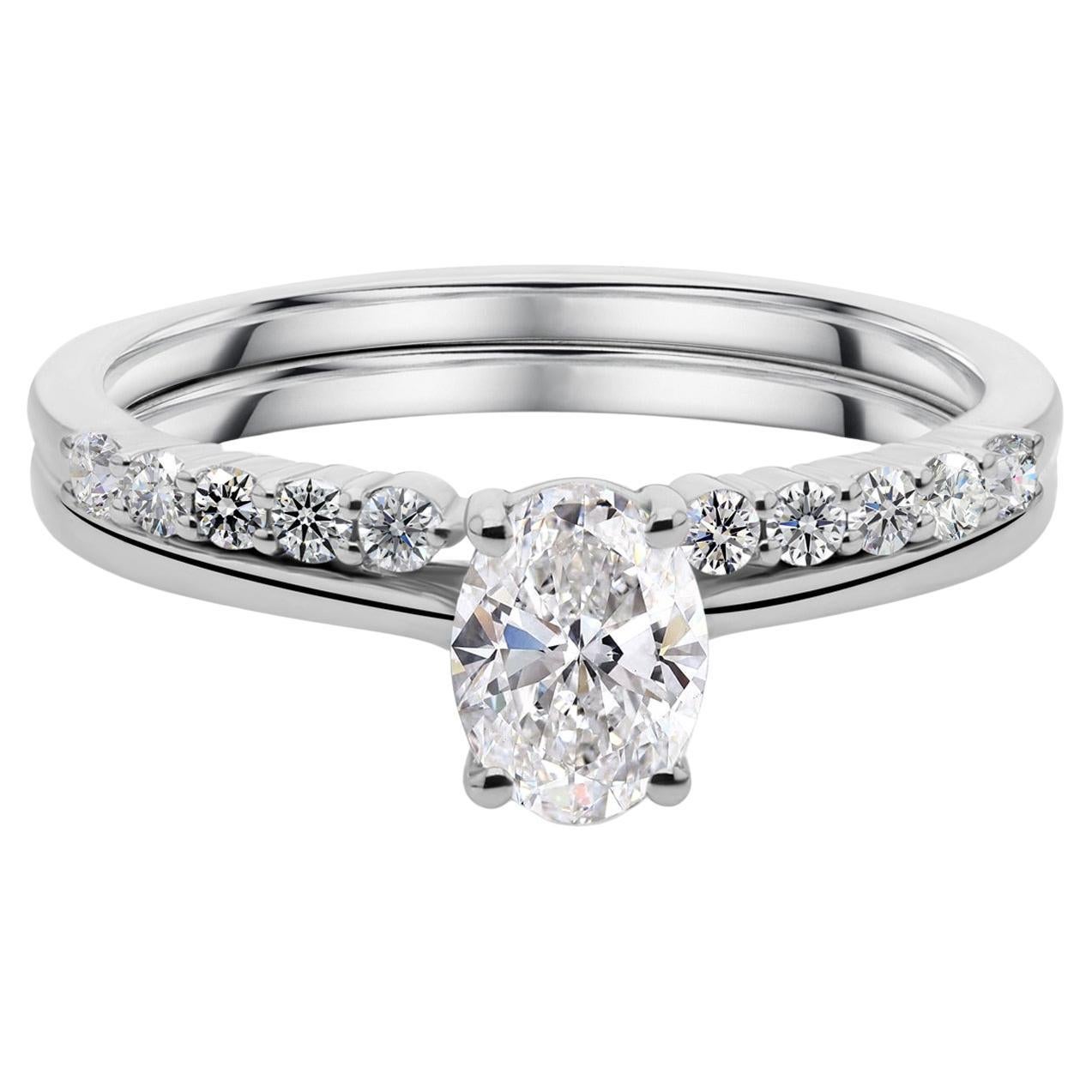 Ovaler Solitär Naturdiamant Verlobungsring stapelbar 14K Weißgold