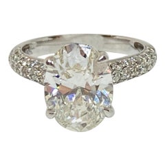 Oval Solitaire Pave Diamond Engagement Ring EGL 3.01 Carat 18 Karat White