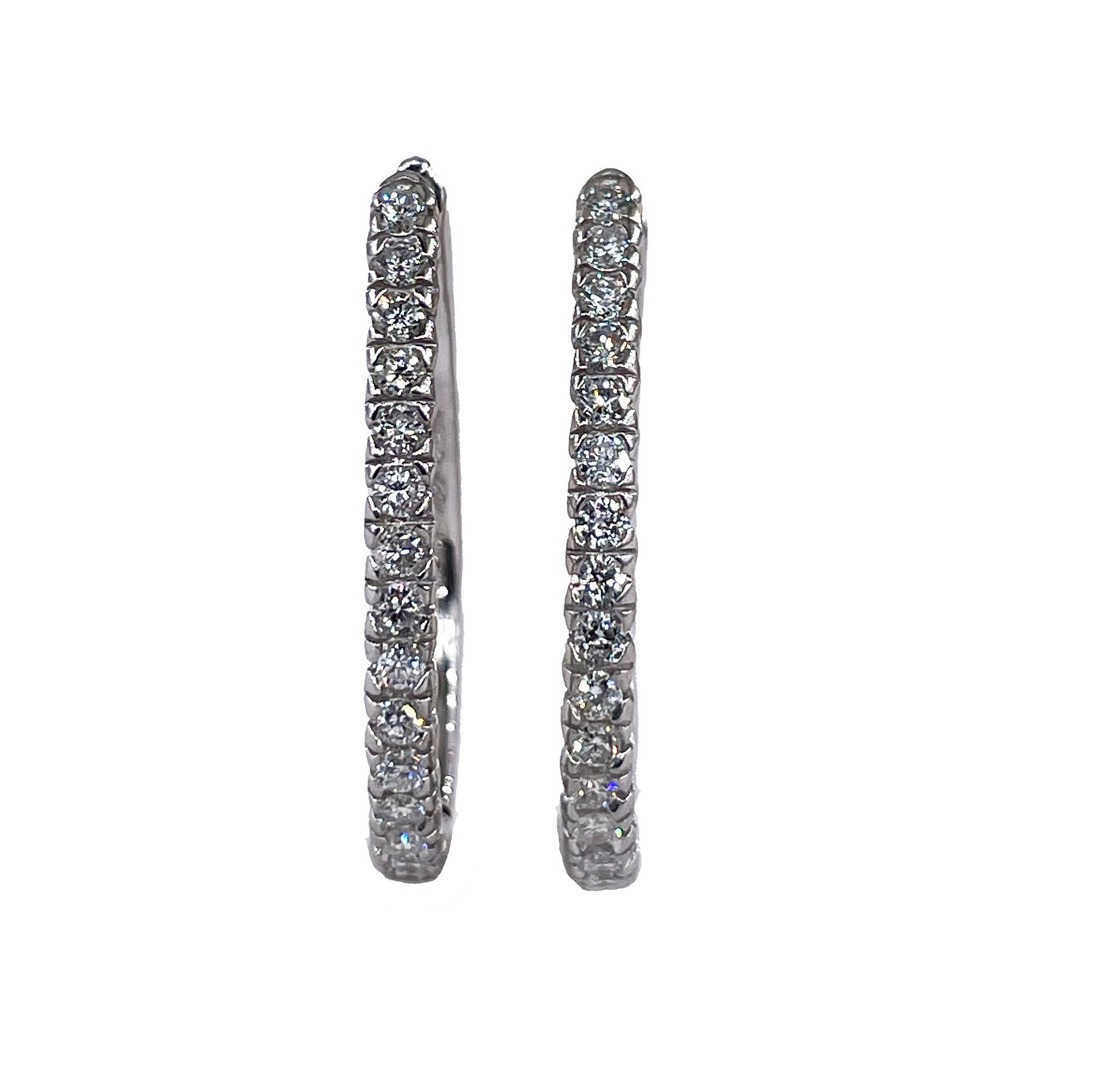 Modern Oval Sonia B Bitton 0.90ctw Round Diamonds 14k White Gold Estate Hoop Earrings For Sale