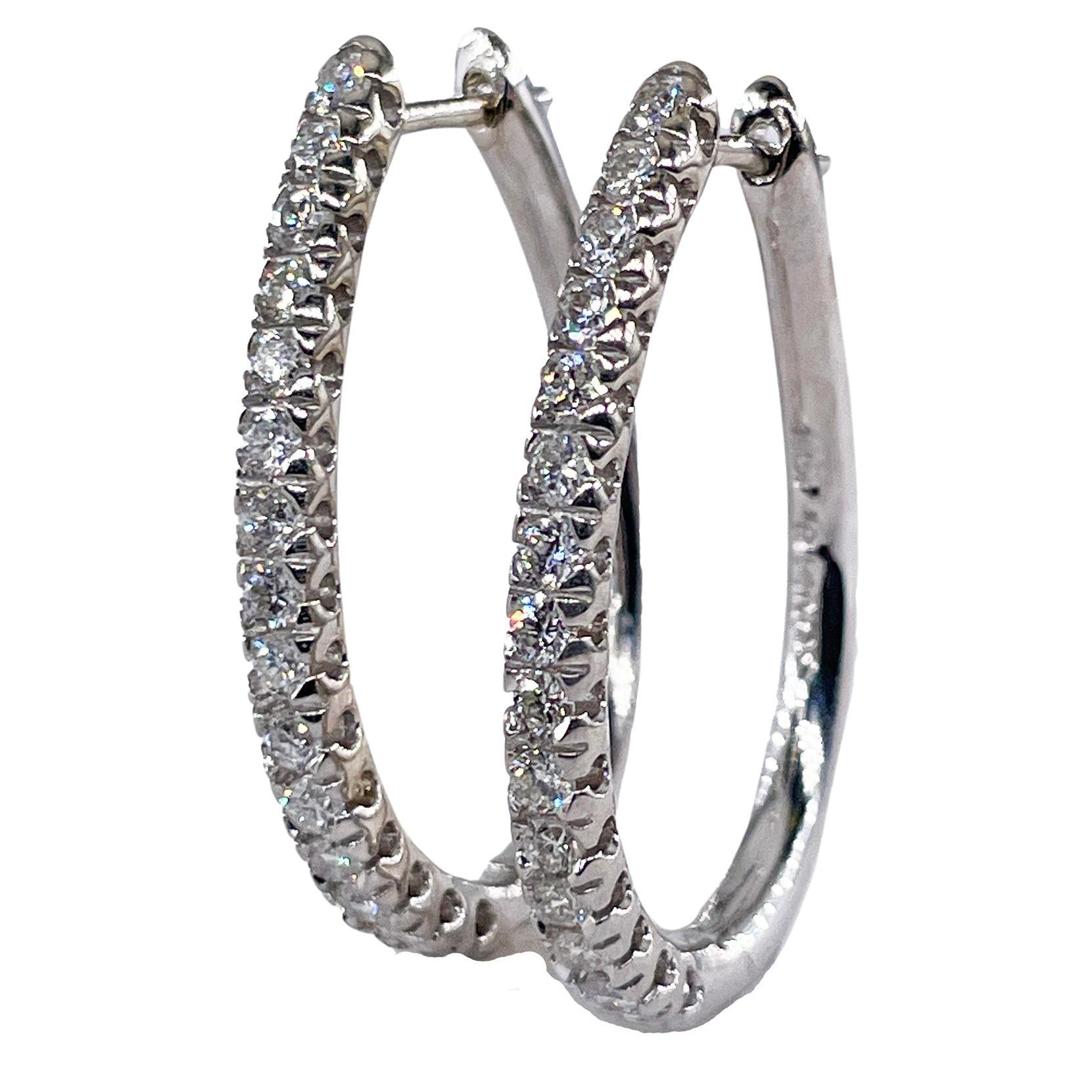 Oval Sonia B Bitton 0.90ctw Round Diamonds 14k White Gold Estate Hoop Earrings