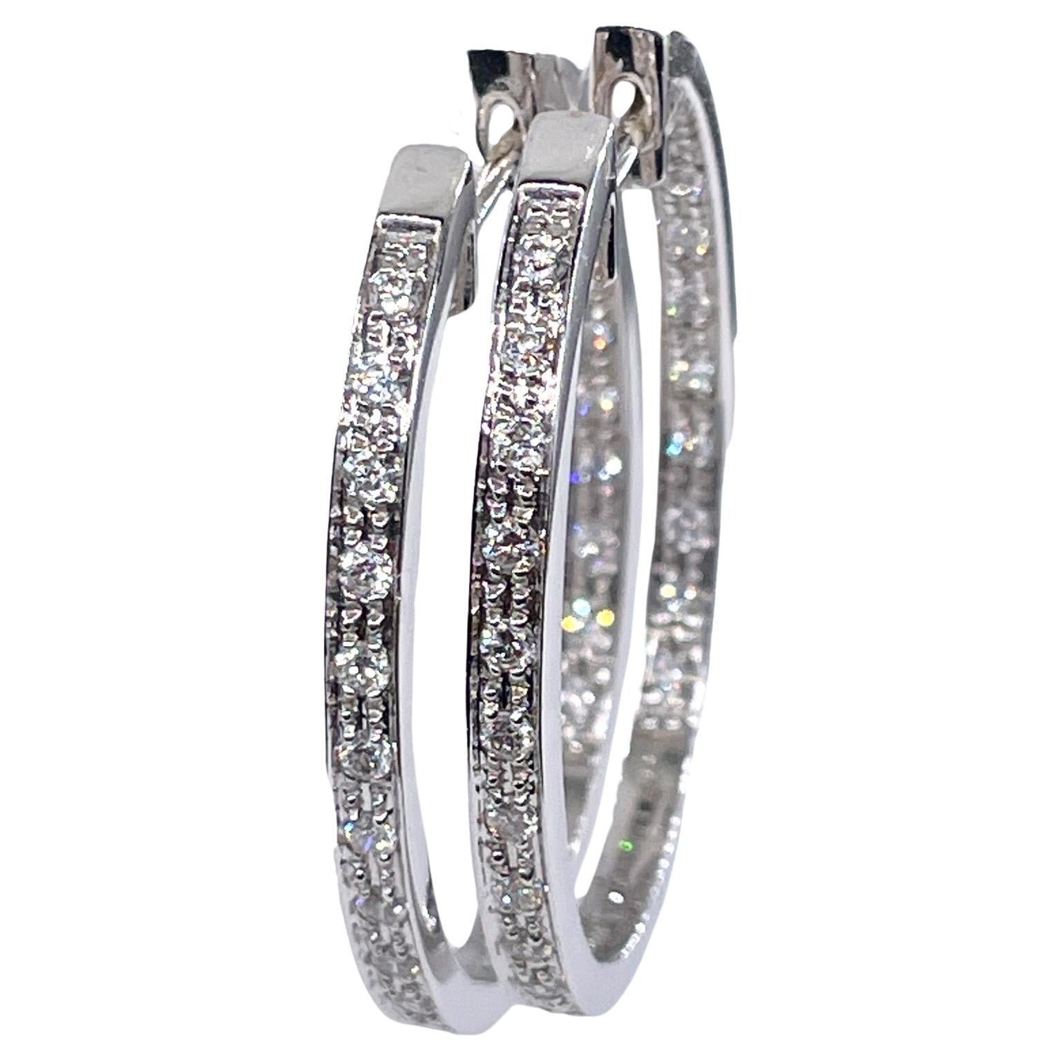 Oval Sonia B Bitton 1.1ct Diamond Inside Out 14k White Gold Hoop Estate Earrings For Sale