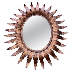 Oval Spanish 1950's Gilt Metal Sunburst Mirror